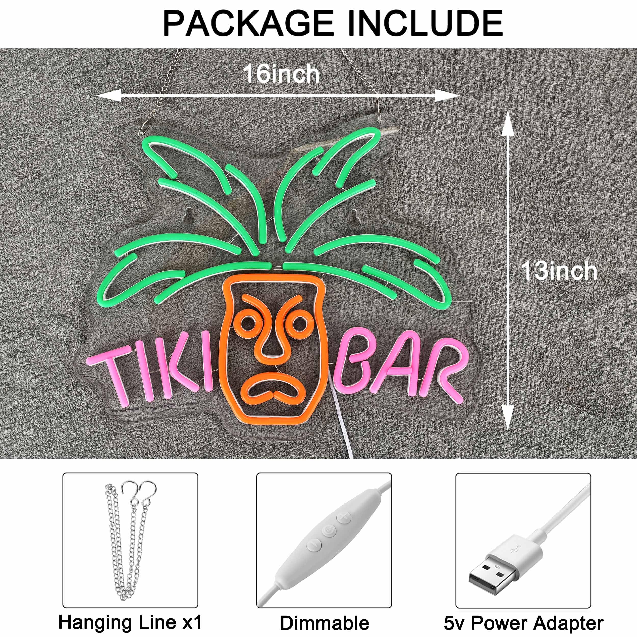 Geewkooy Tiki Bar Neon Light Sign Acrylic Dimmable Led Neon Sign 16"X13" Beer Bar Pub Club Restaurant Wall Deocr Artwork Gift Signs