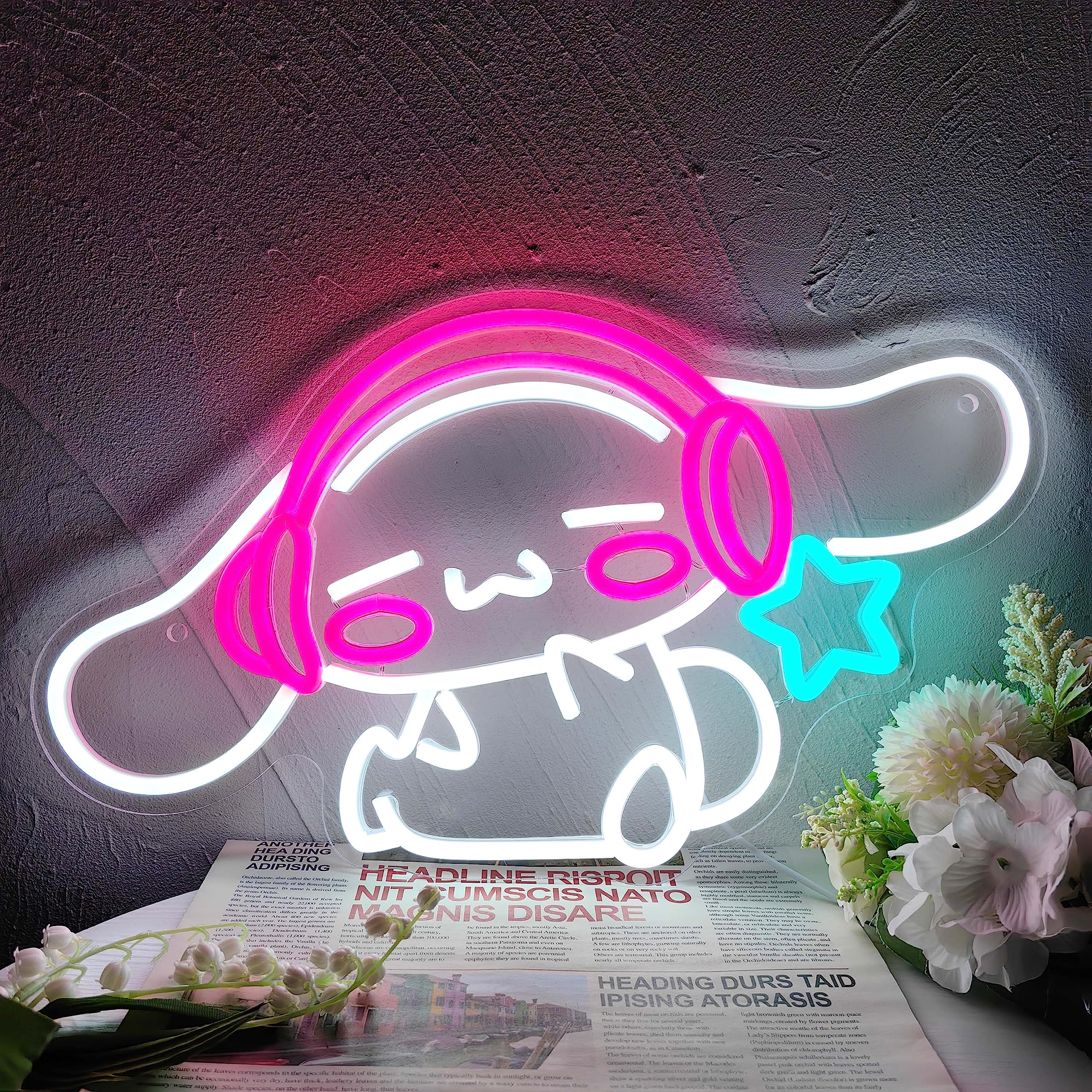 JOSEBRU CinnamoRoll Neon Sign for Wall Decor, 17.17x10.04 inches, Pink+White+Ice Blue, Anime Light, Model CinnamorollB