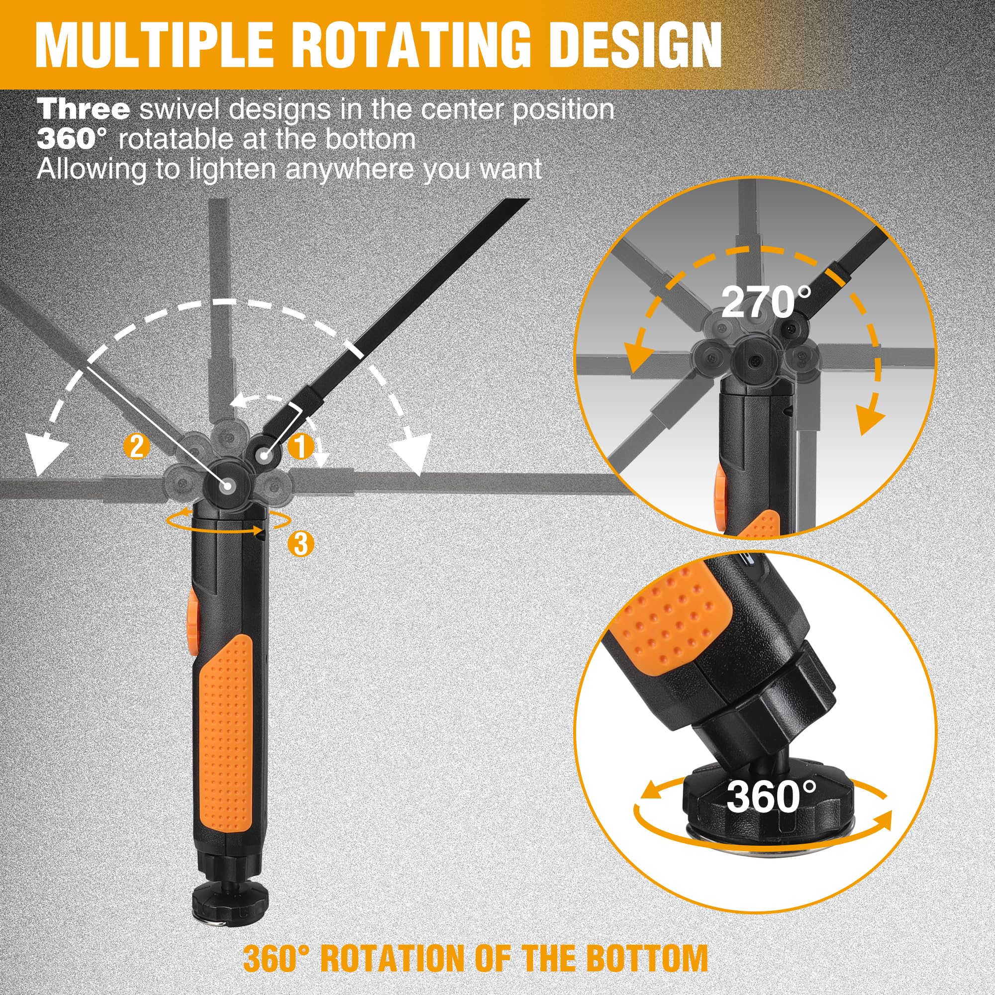 Everbrite Led Rechargeable Work Light, 800Lm Cob Foldable Flashlight, Magnetic Work Lights With Hanging Hook, 360° & 270° Rotation, 4 Power Indicator Lights - For Car Repair, Home, Emergency