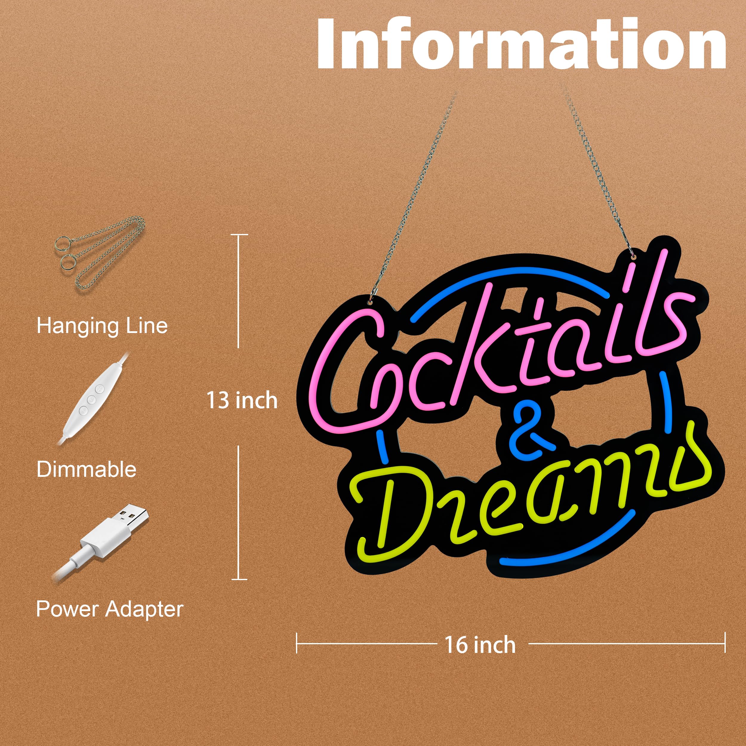 Vgvlgnss Ultrathin Neon Sign Art - Yellow Cocktails Wall Light For Bedroom, Cafe, Wedding Decor