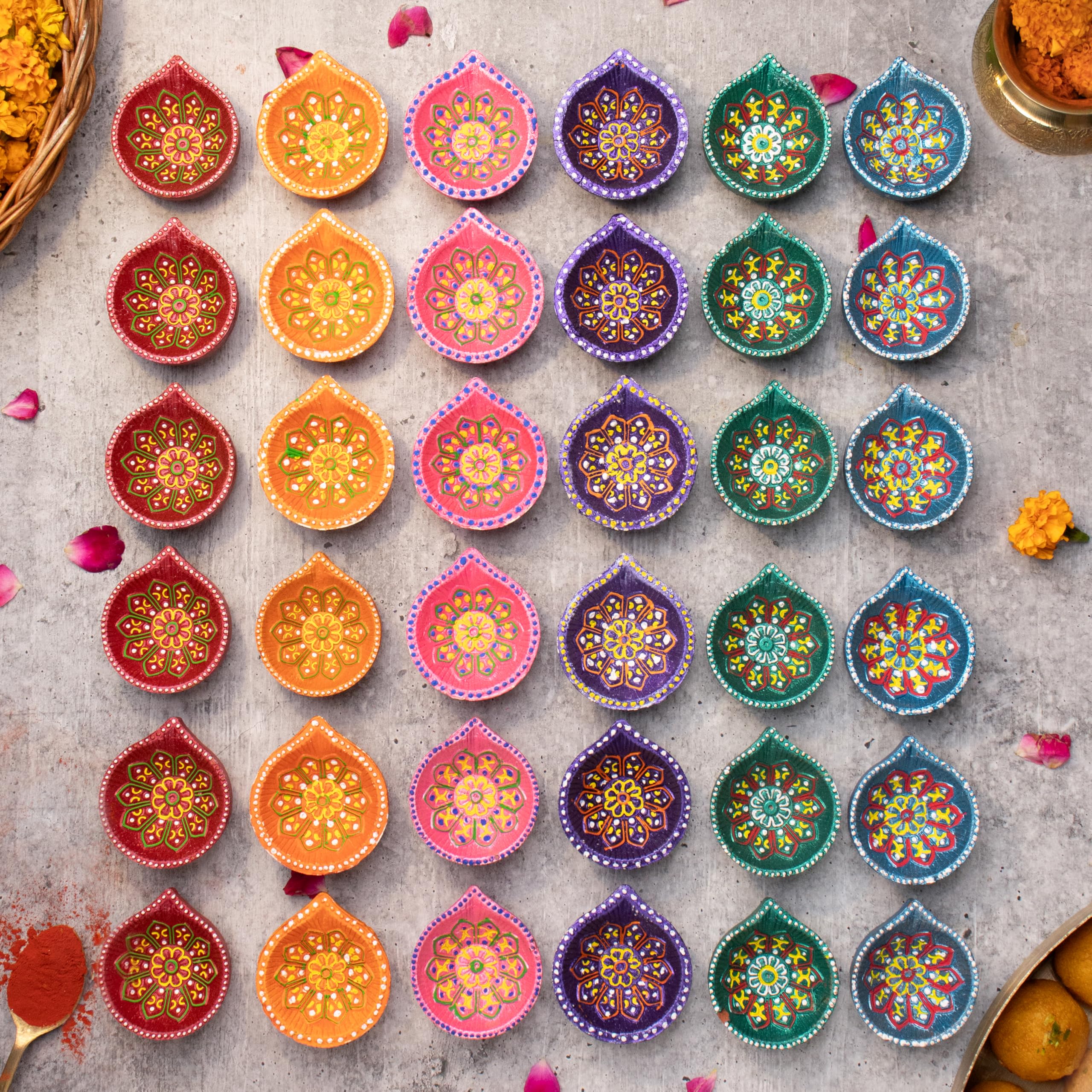(Pack of 36) Clay Diyas with Cotton Wicks, Diwali Decorations for Home, Mitti Diyas for Pooja, Indian Pooja Decor for Mandir, Di