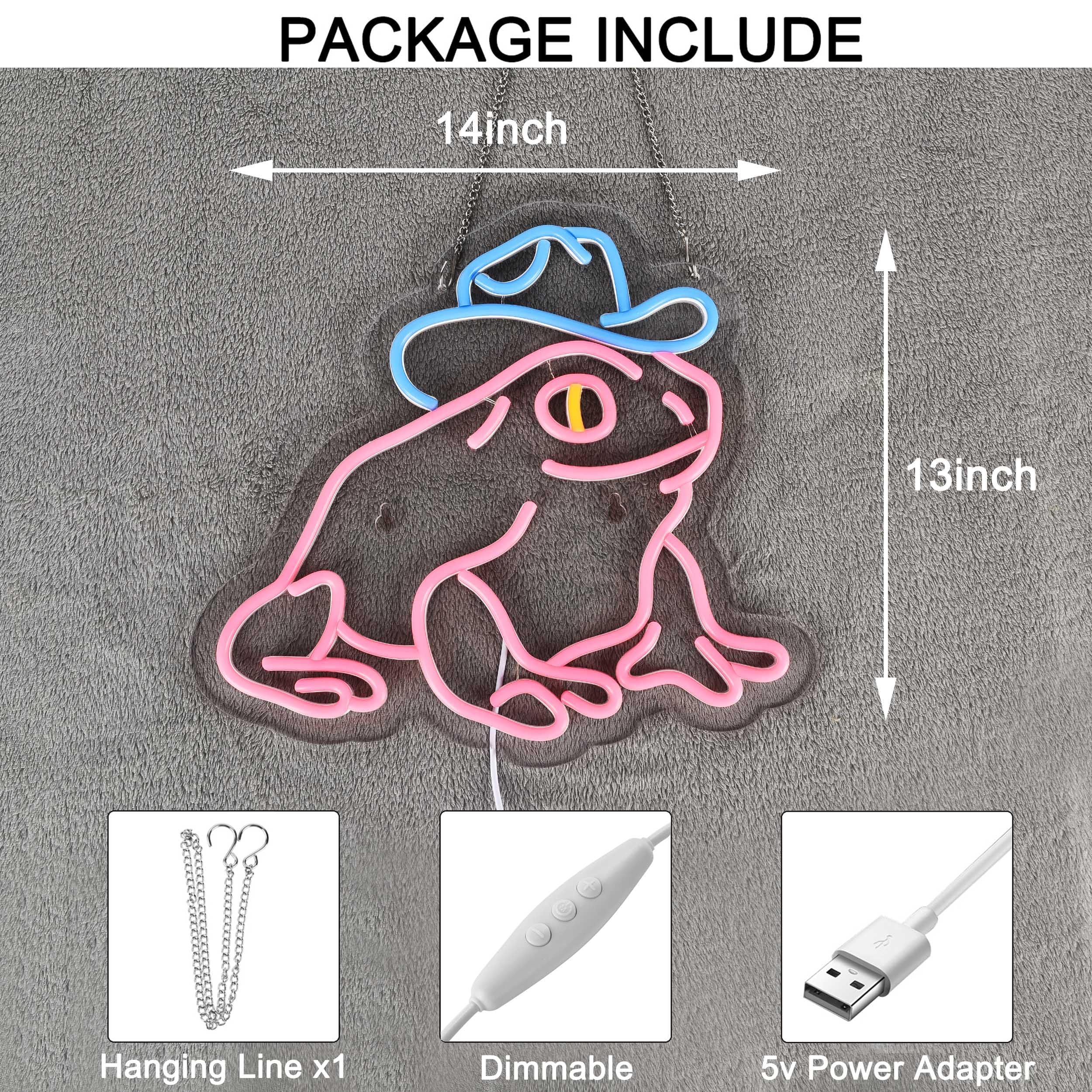 Haimococl Neon Frog Sign - Dimmable LED Wall Décor, 14" x 13", USB Powered, Pink+Blue for Pub, Store, Man Cave, Party
