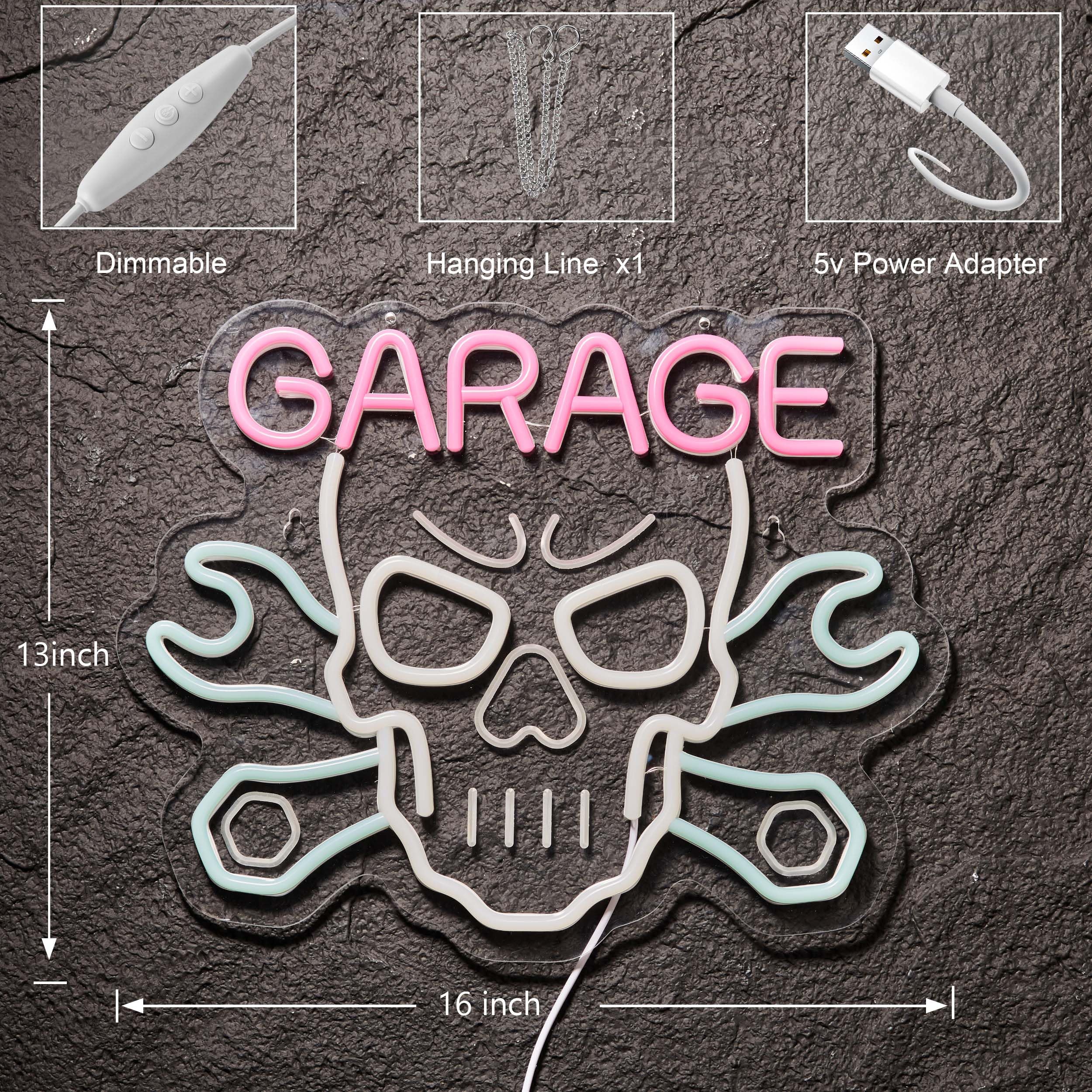 Roouneon Neon Sign for Wall Décor, Dimmable LED Light, 16inx13in, Pink+Blue+White, Man Cave Automotive Garage Decoration
