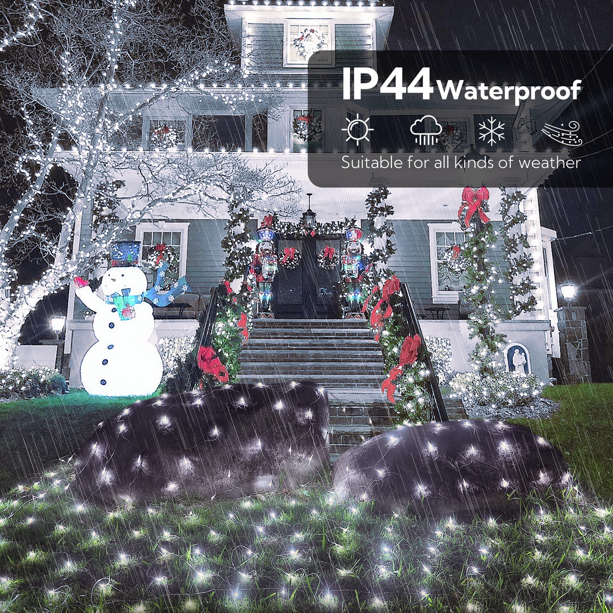 HEYFUNi 192 LED Net Lights, Waterproof Outdoor Mesh Lights, 8 Modes, 9.8ft x 6.6ft, White, Model QX-U-O-N-192-W