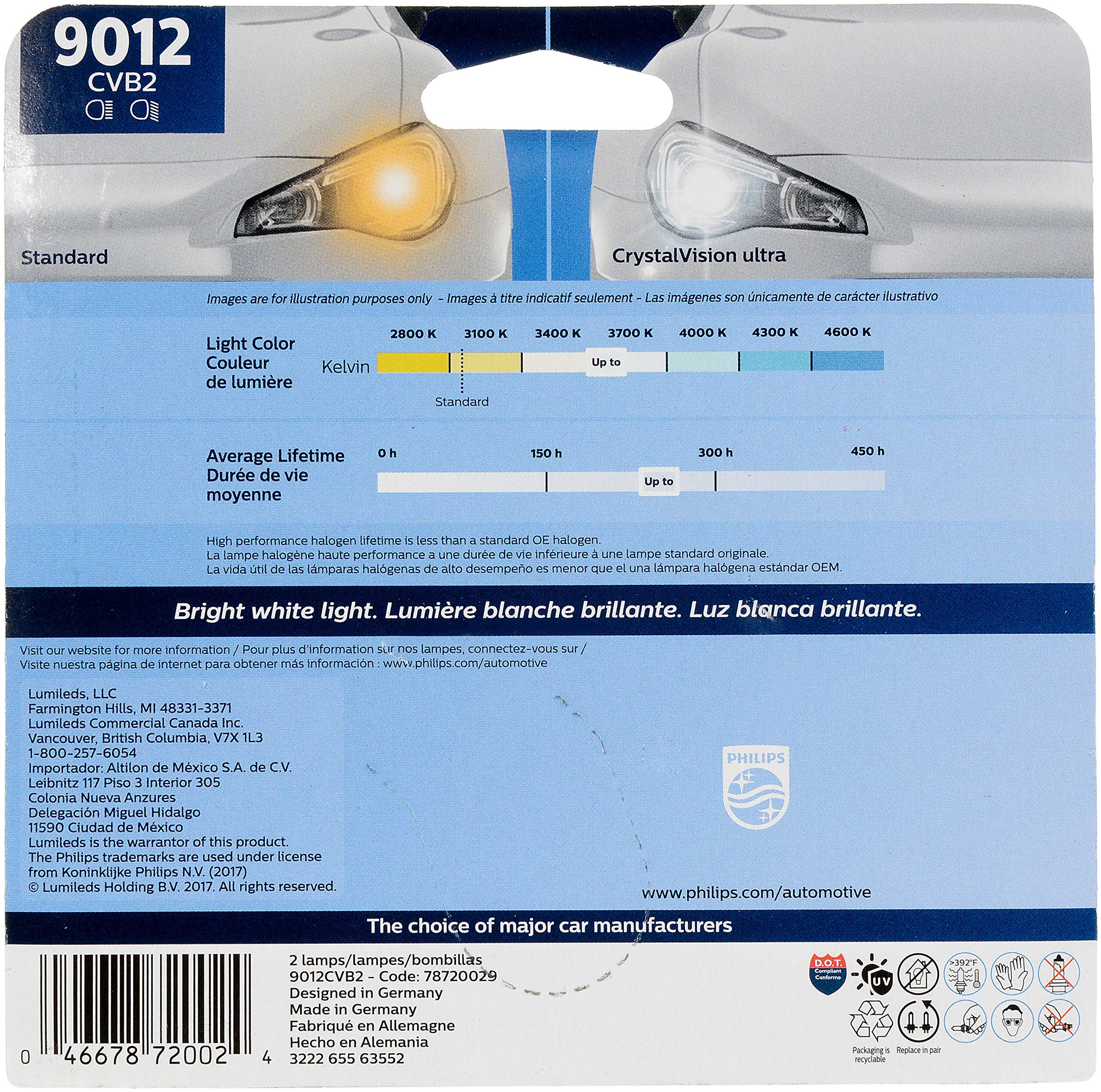 Philips 9012CVB2 CrystalVision Ultra Upgrade Headlight Bulb, 2 Pack