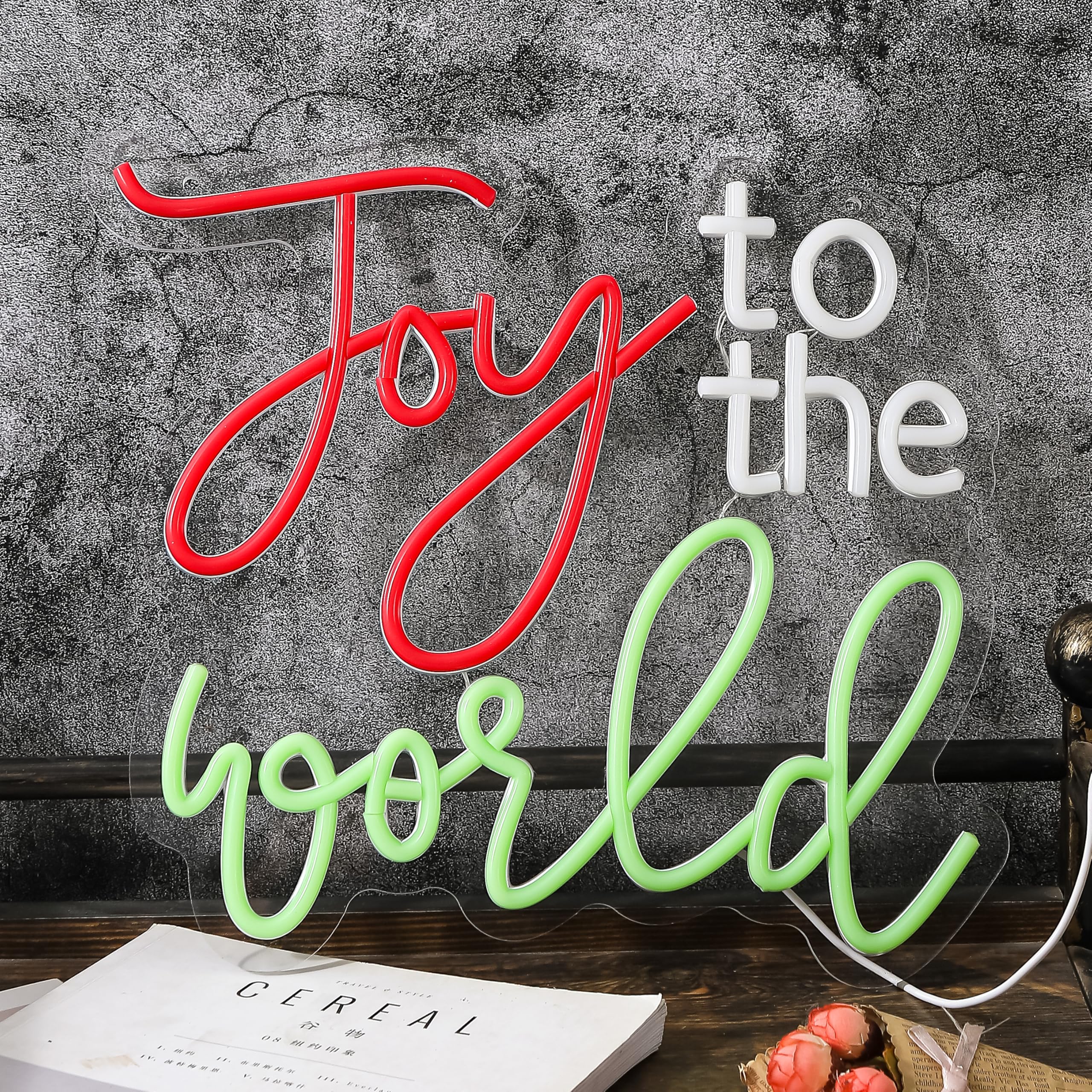 Joy To The World Neon Light Sign Happy Winter Holiday Led Sign Art Wall Decor Red Green Christmas Neon Sign For Thanksgiving New YearS Day Xmas Party Countdown Party