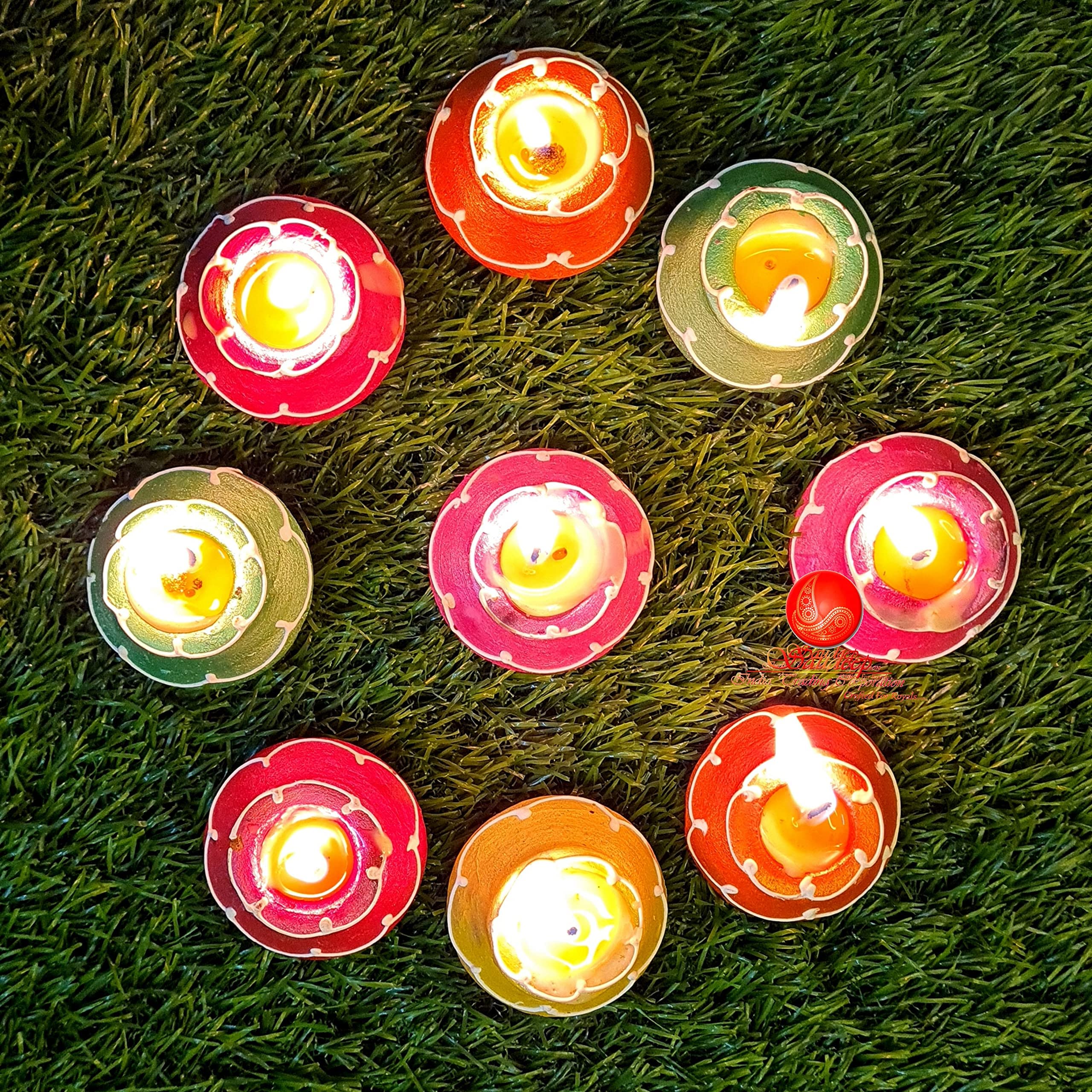 Saudeep India Decorative Matki Diyas/Colourful Diya Set/Diya For Diwali- Set Of 10