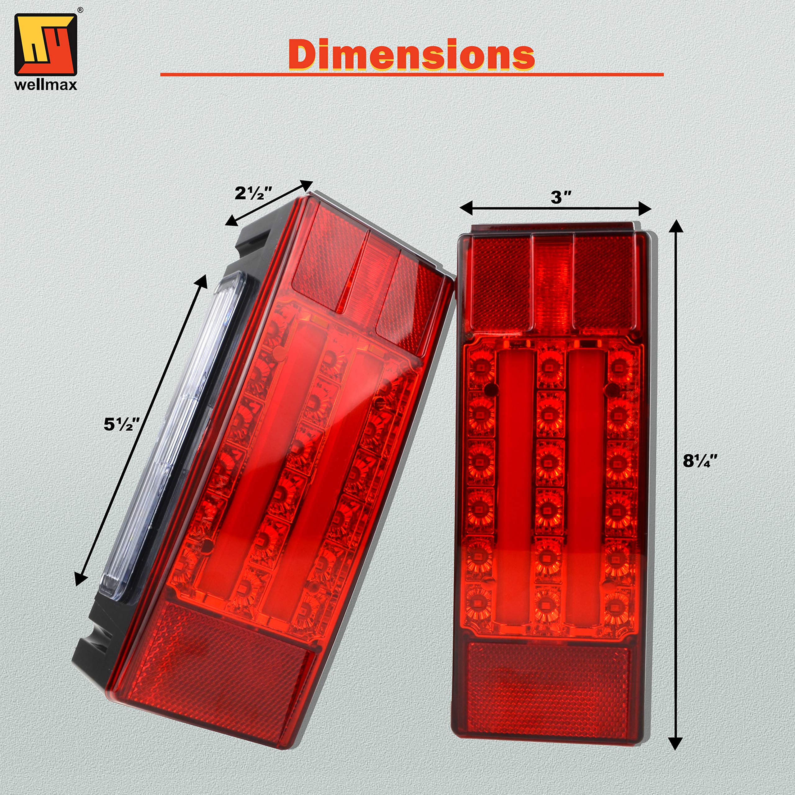 Wellmax LED Trailer Lights, Submersible 12V Marine Light, Waterproof, DOT Approved, Rectangle, Black, Model WM51073