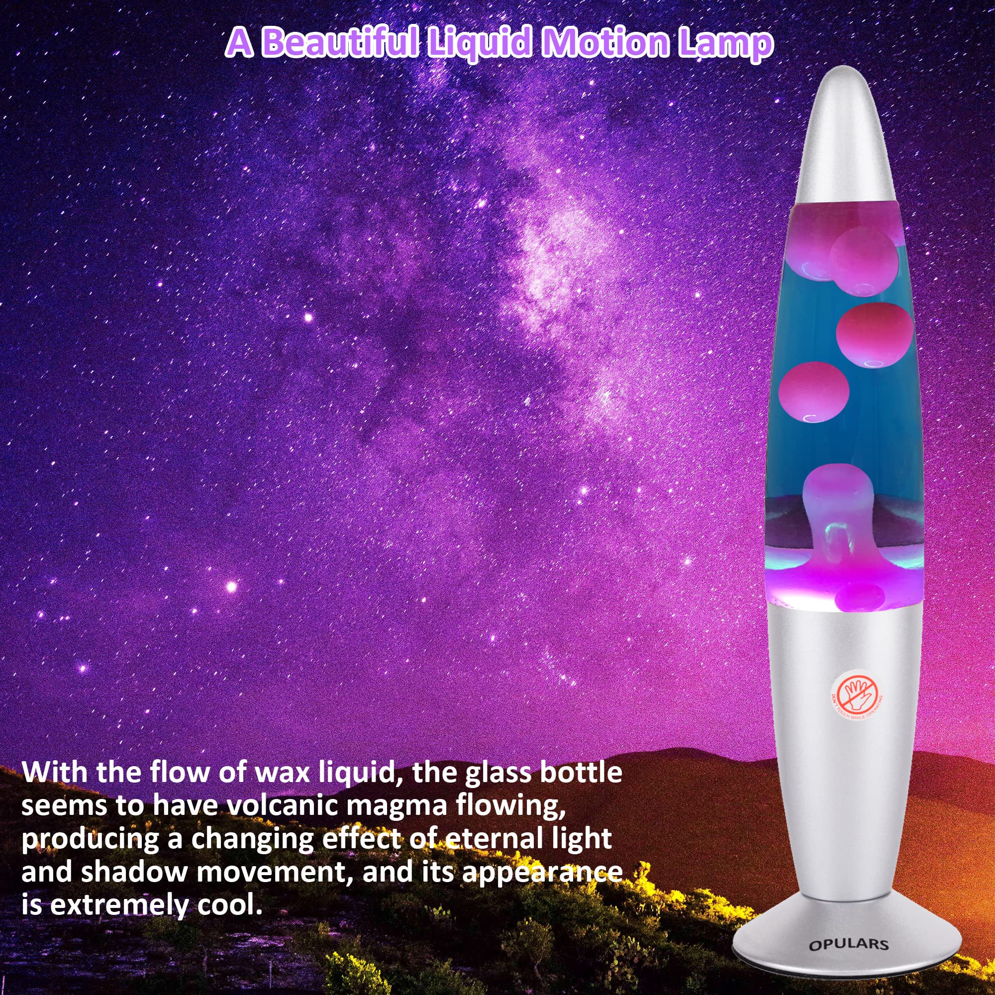 OPULARS Magma Lamp Motion Lamps for Adults Kids and Kids, Silver Base Lamp 13.5-inch with Orange Wax in Purple Liquid,Christmas