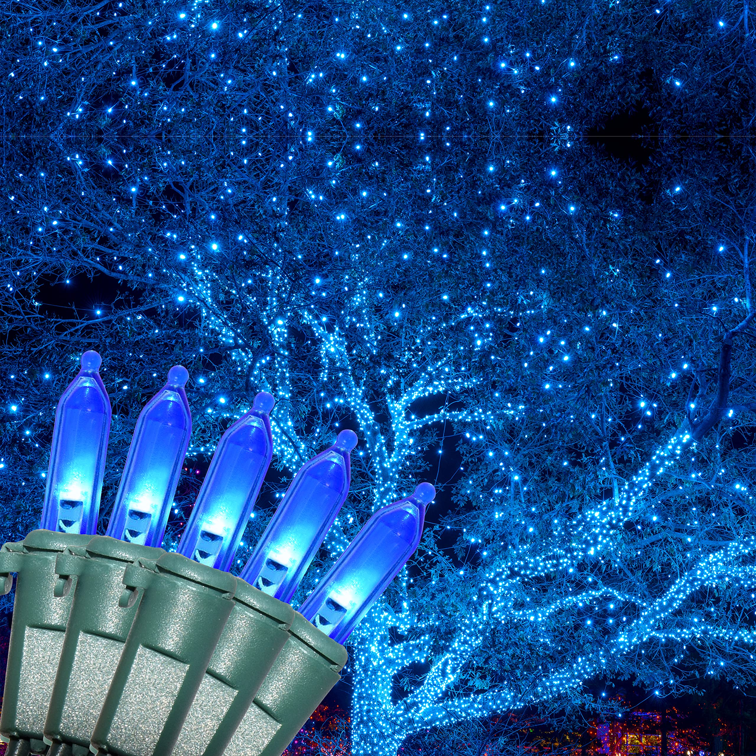 Holiday Essence Blue Led Xmas String Light 100 Count Green Wire 26.9 Ft Incandescent Hanukkah Traditional Light For Indoor Outdo