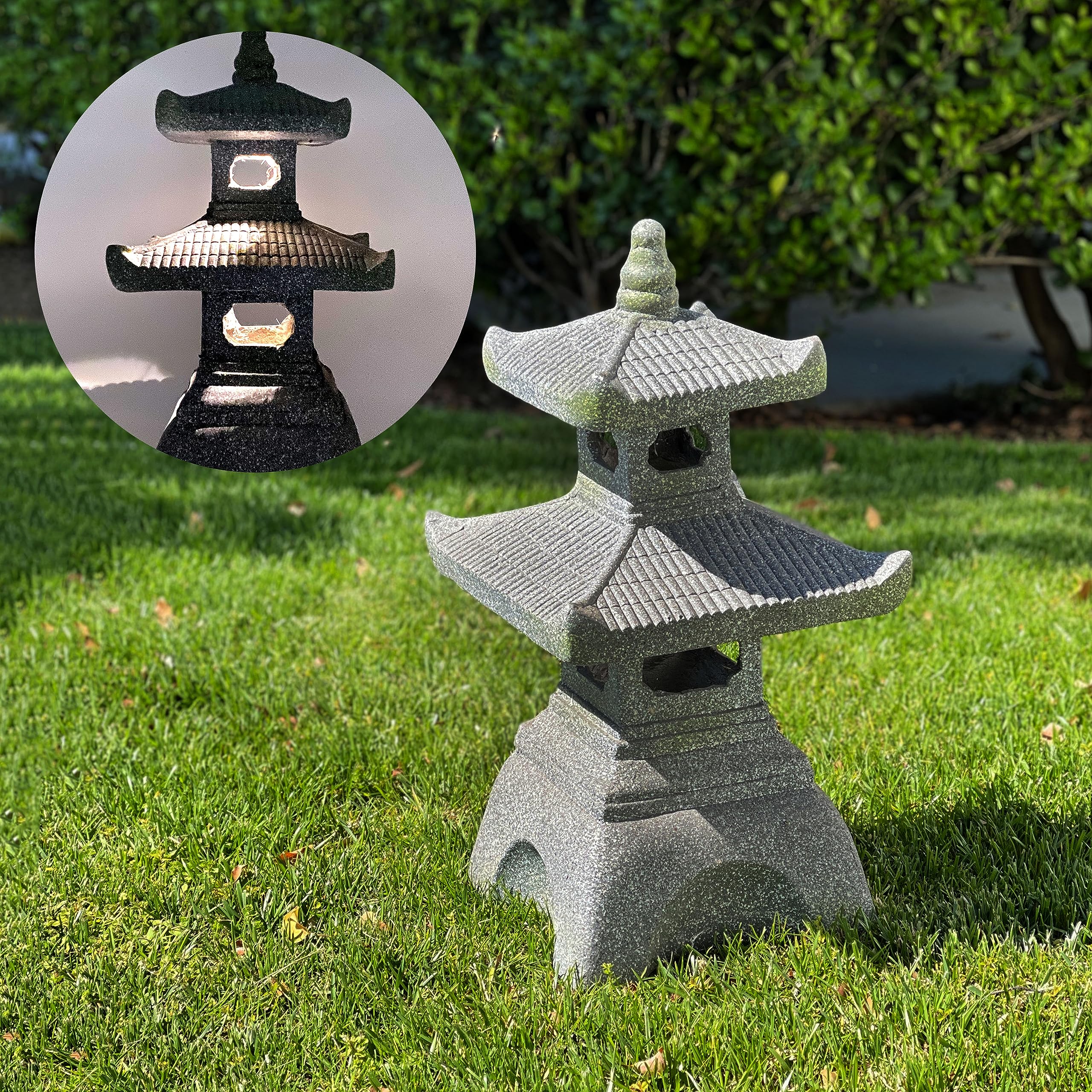Galt International 2 Tier Pagoda Garden Statue Led Solar Powered Light 26'' Tall Outdoor Zen Garden Lantern Landscape Lawn Asian