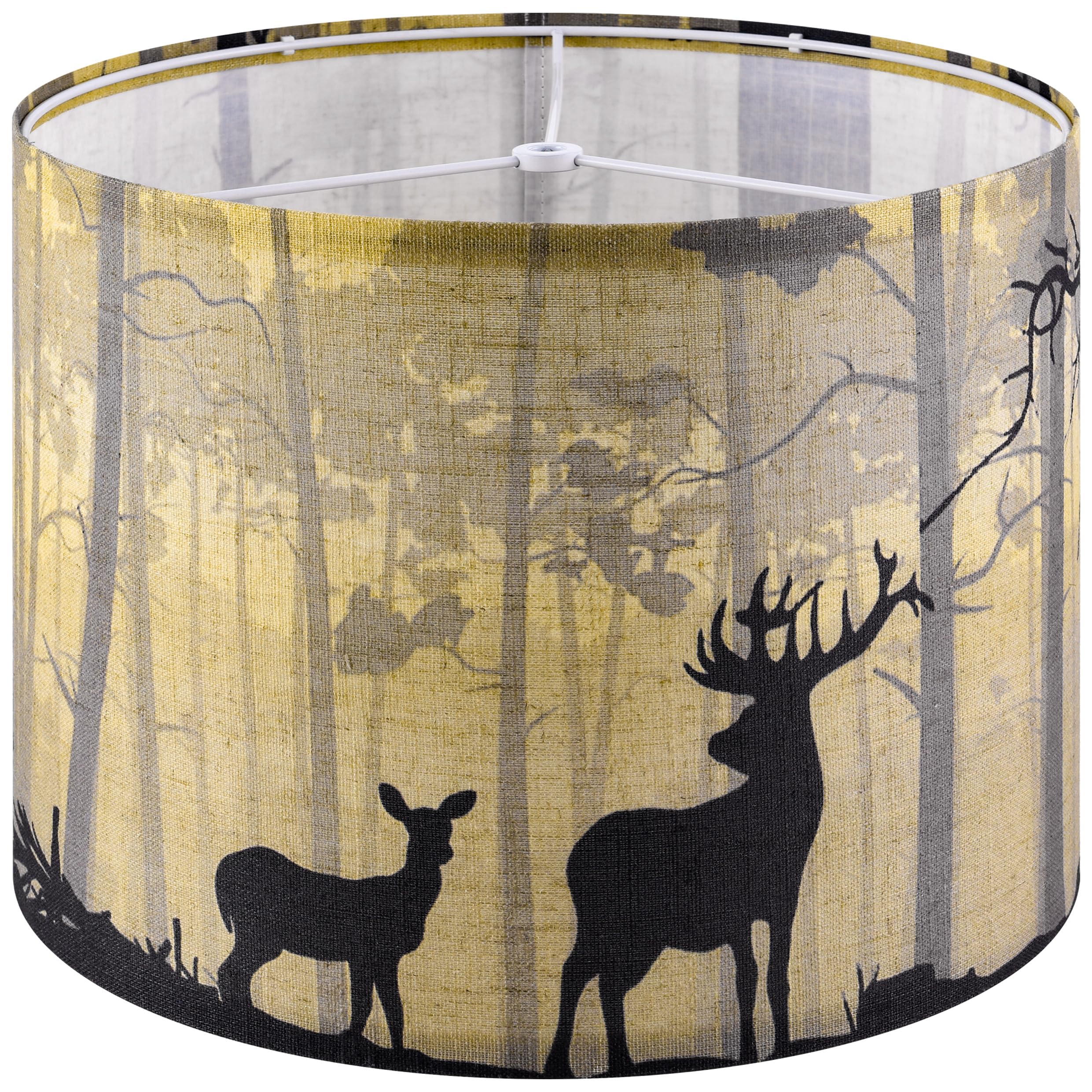 GOSO Yellow Animal Pattern Lamp Shade Medium Drum-Natural Linen Print Sika Deer Lamp Shade for Table Lamps-13'' Top x13'' Bottom