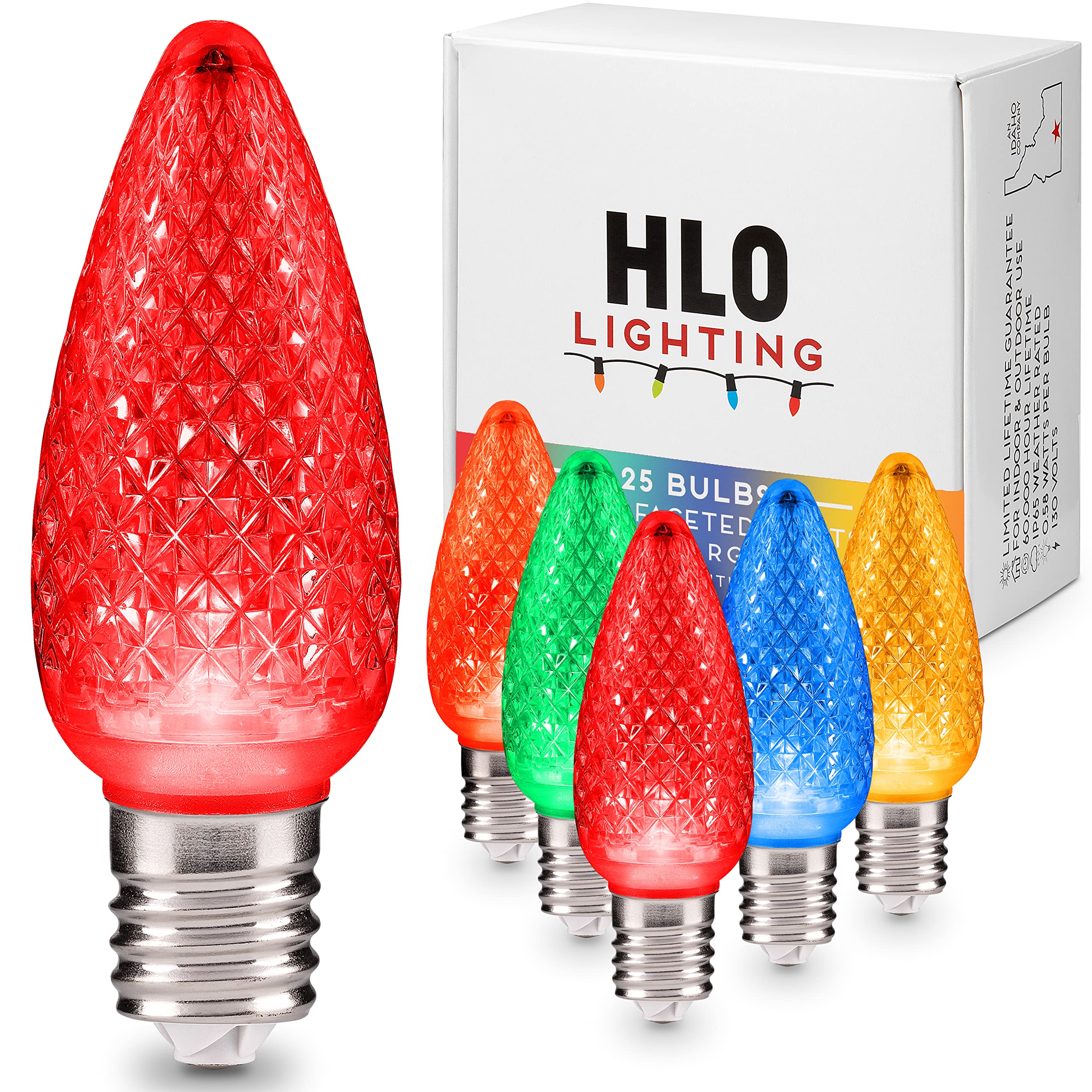 Hlo Lighting Set Of 25 Multicolor (Red Green Blue Yellow Orange) C9 Faceted Led Christmas Light Bulbs For Indoor & Outdoor Use |
