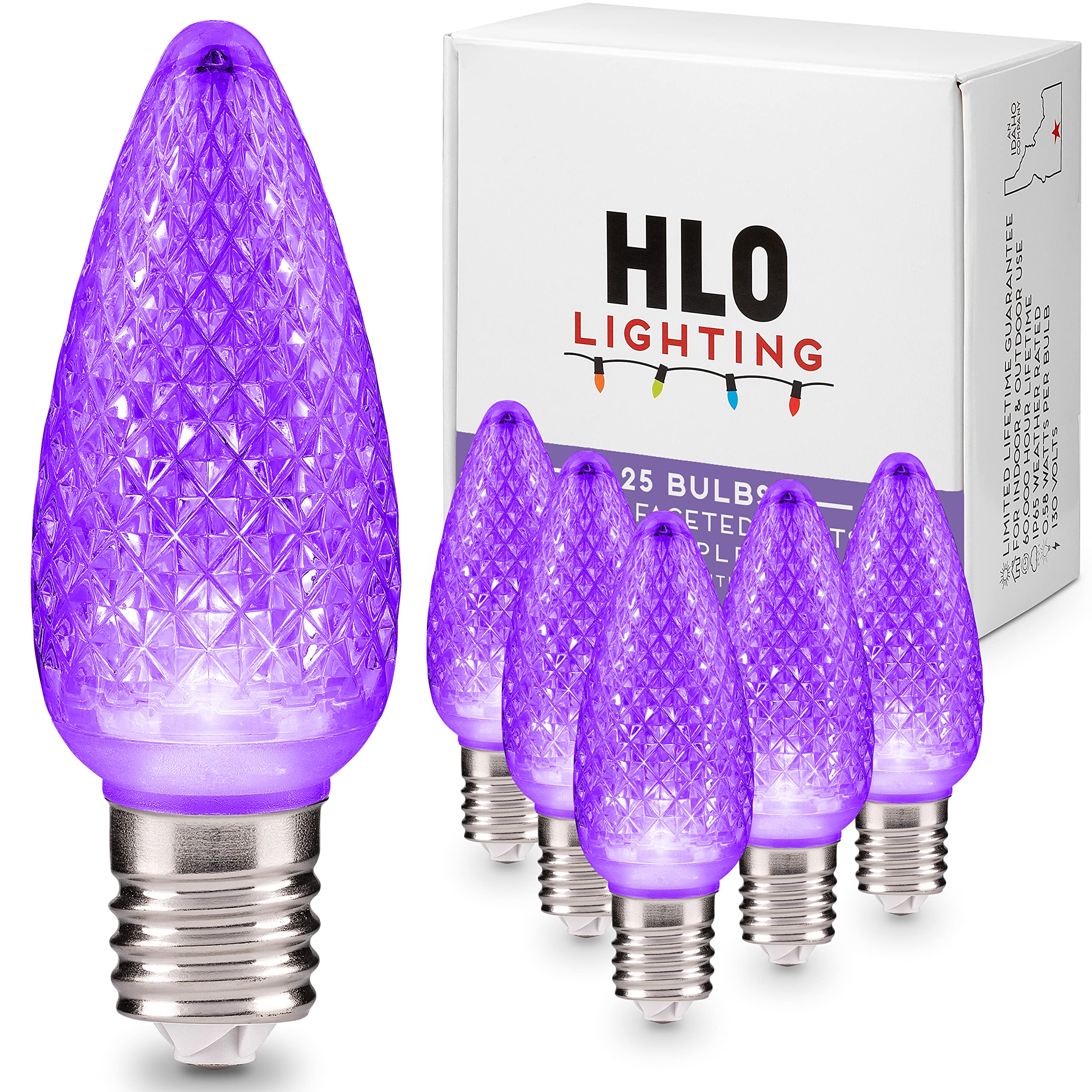 Hlo Lighting Set Of 25 Purple C9 Led Christmas Lights | Faceted Led Bulbs For Indoor & Outdoor Use | Durable Replacement C9 Bulb