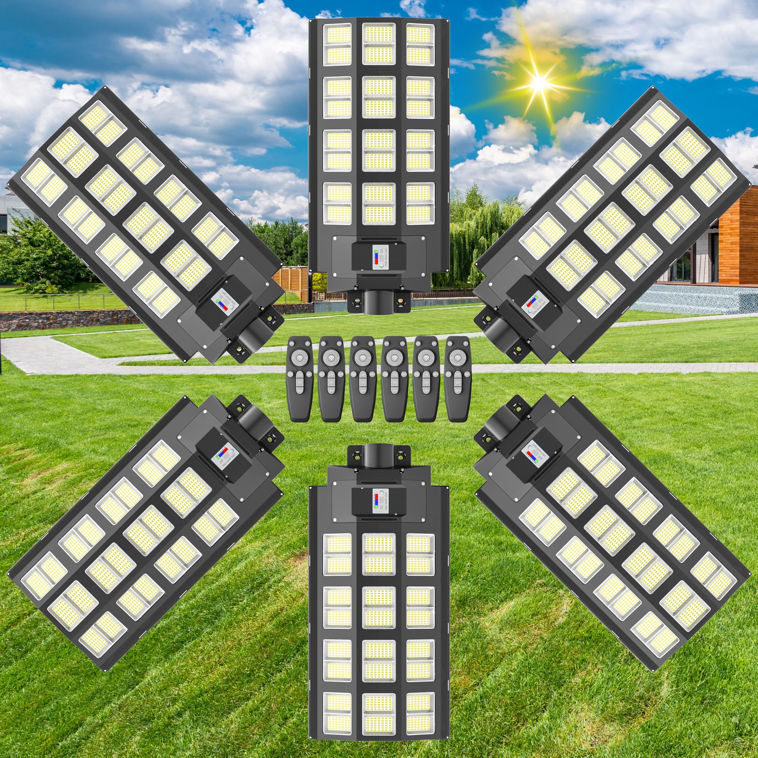 Jadisi 6800W Solar Street Light, Solar Street Lights Outdoor Waterproof, 240000Lm 7000K Solar Powered Street Light, Dusk To Dawn, With Motion Sensor, Solar Parking Lot Lights 6-Pack