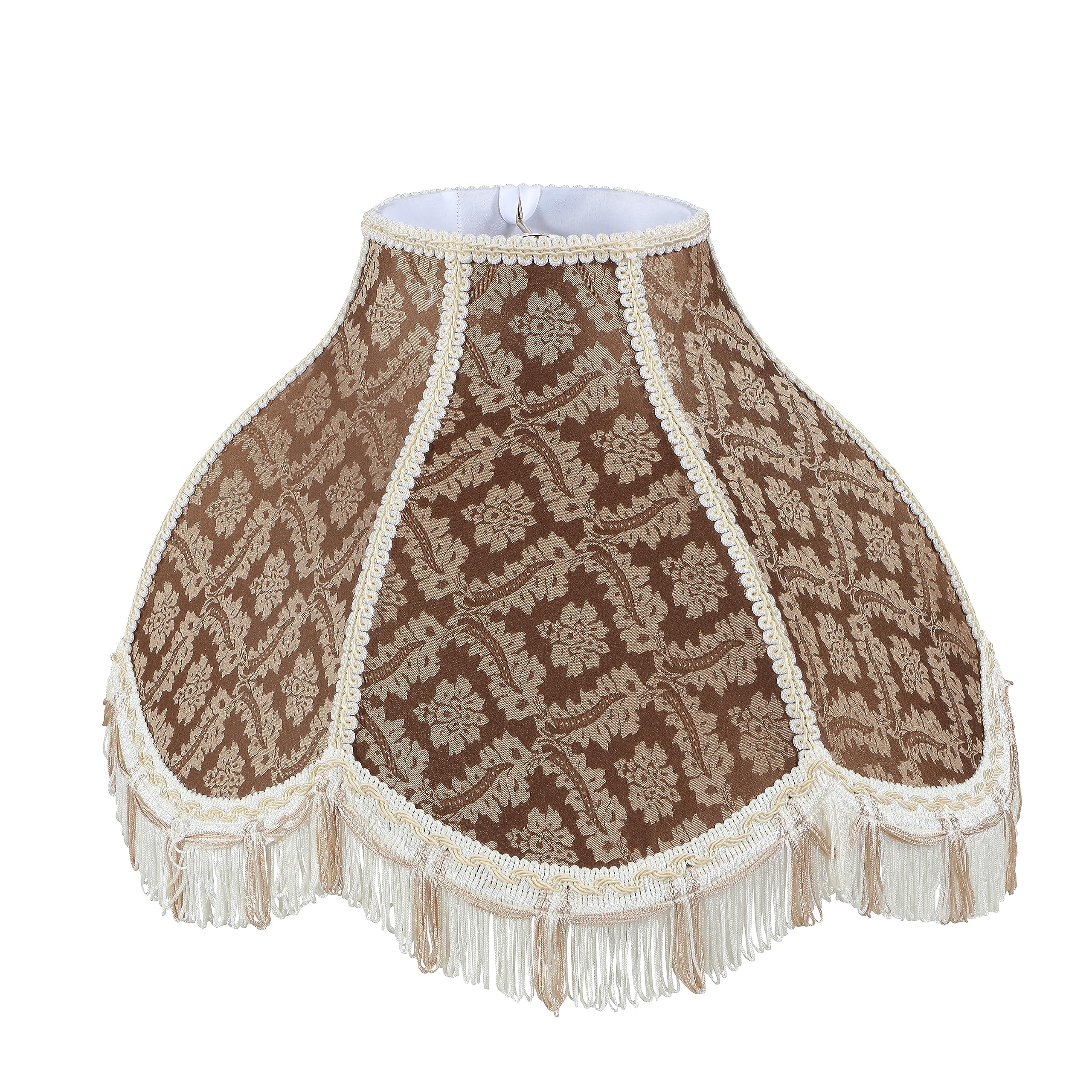Aspen Creative 30309 Scallop Bell Shape Spider Construction Lamp Shade in Brown with Beige Trim, (6&quot; x 17&quot; x 12&quot;)