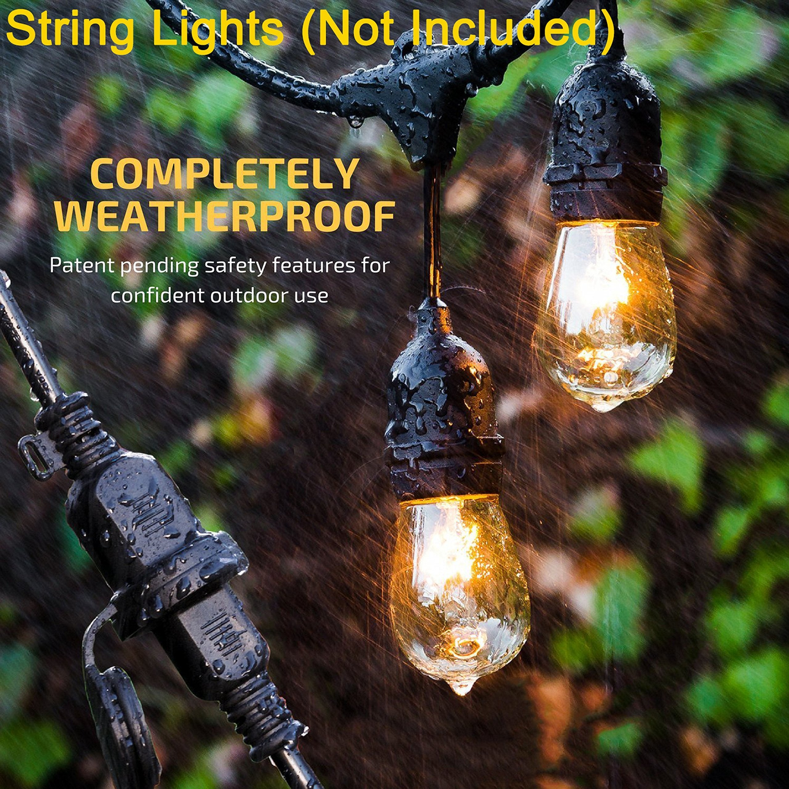 SUNYE 200W Waterproof Outdoor String Lights - Remote Control, 150ft Range, IP68, Black