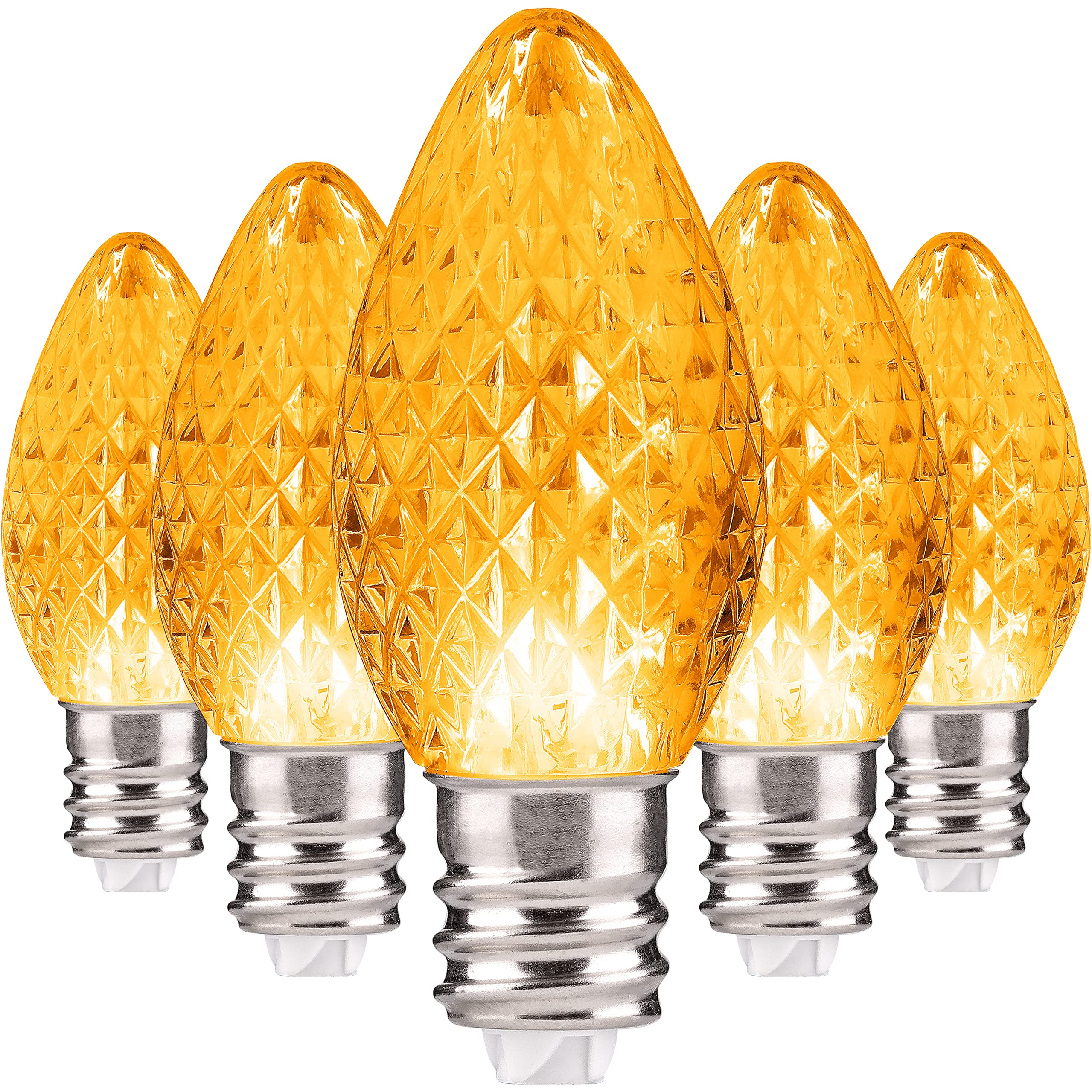 Holiday Lighting Outlet Faceted C7 Christmas Lights | Yellow Led Light Bulbs Holiday Decoration | Warm Christmas Decor For Indoor & Outdoor Use | 2 Smd Leds In Each Light Bulb | Set Of 500