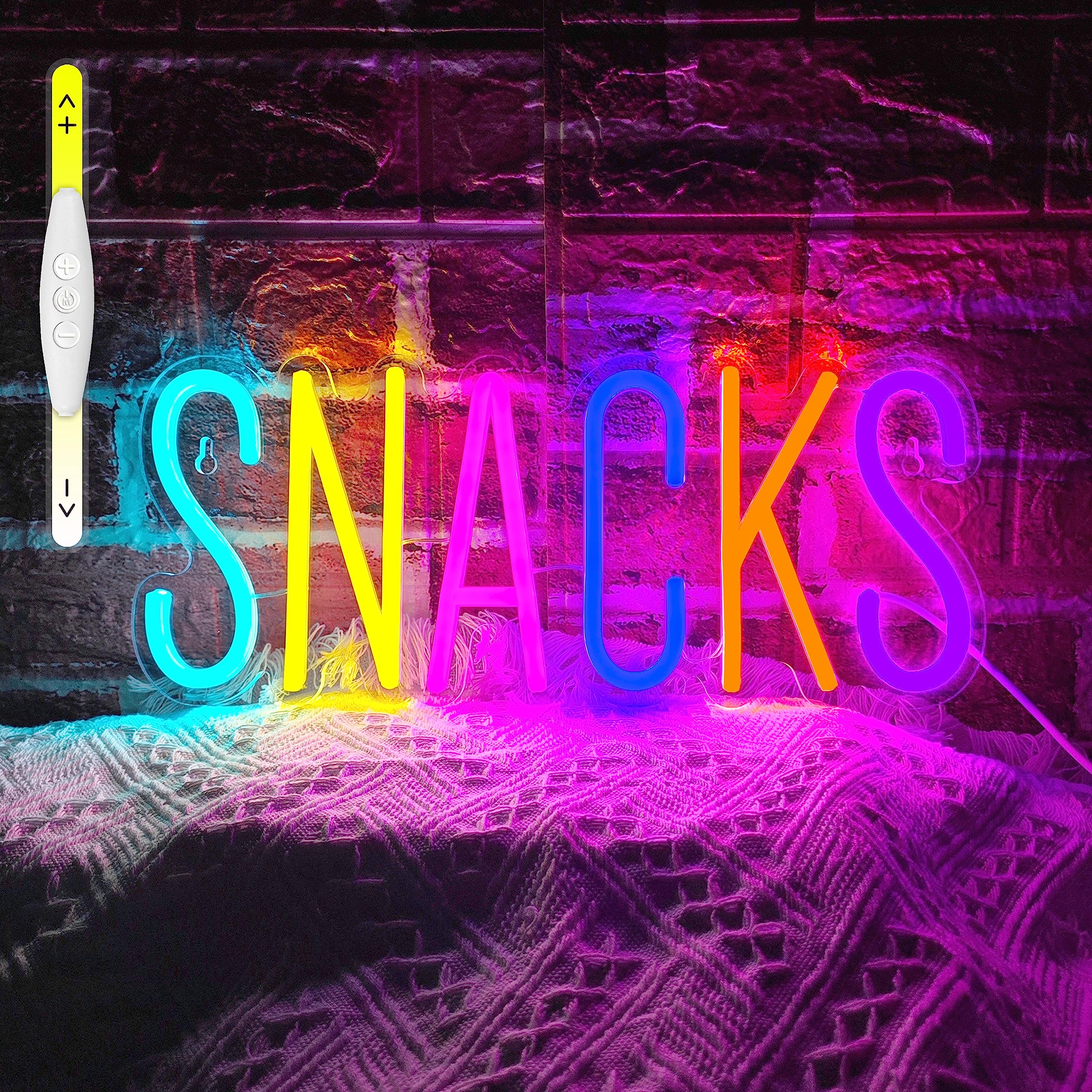 JIARODEY Snacks Neon Sign, Dimmable USB Powered, Acrylic Wall Decor, 14x6 Inch, Colorful, Snack Bar Art