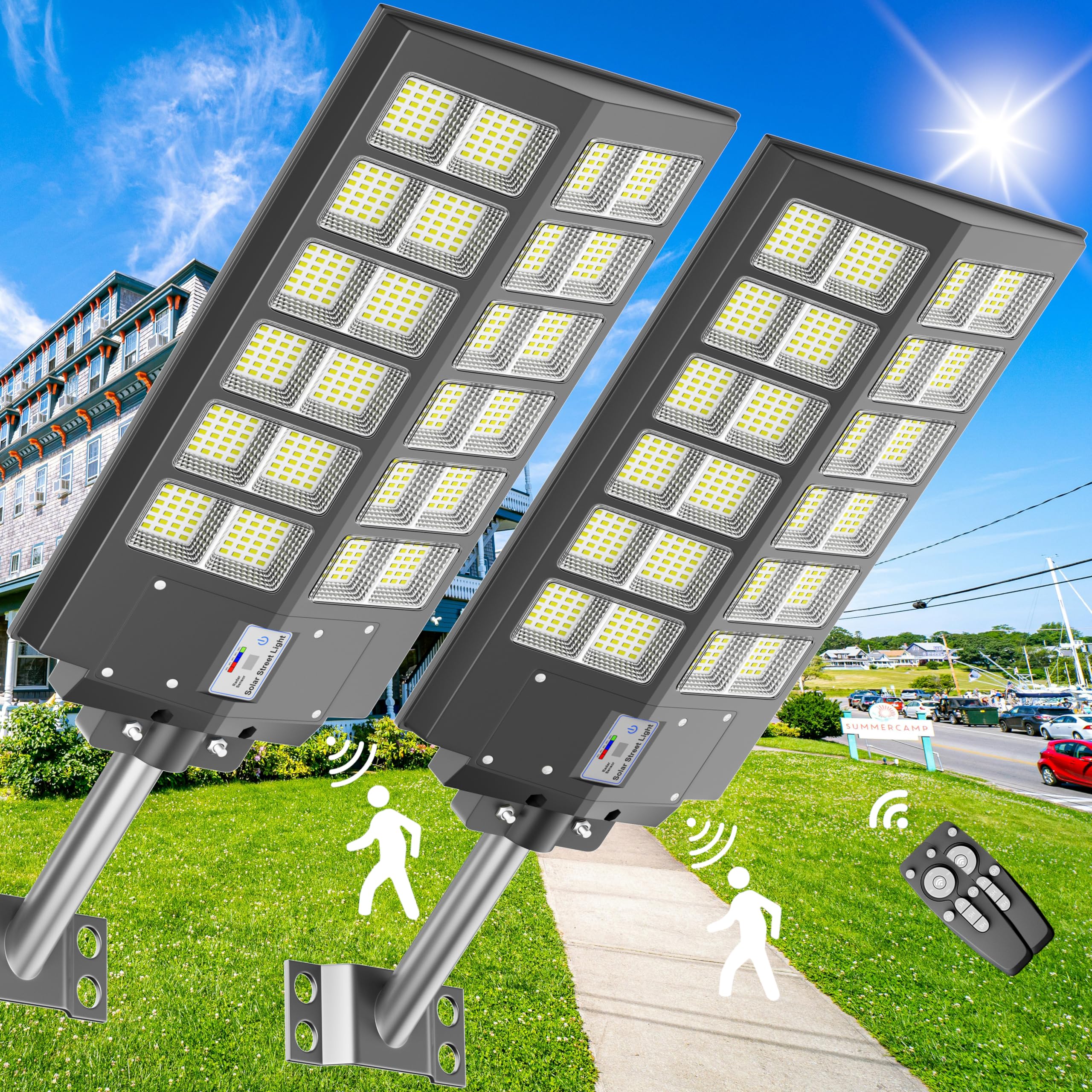 Jadisi 2-Pack Solar Parking Lot Lights,4800W Solar Street Light 480000Lm Dusk To Dawn Street Lights Solar Powered, Ip67 Waterproof Solar Wide Angle Lamp With Motion Sensor For Yard, Road