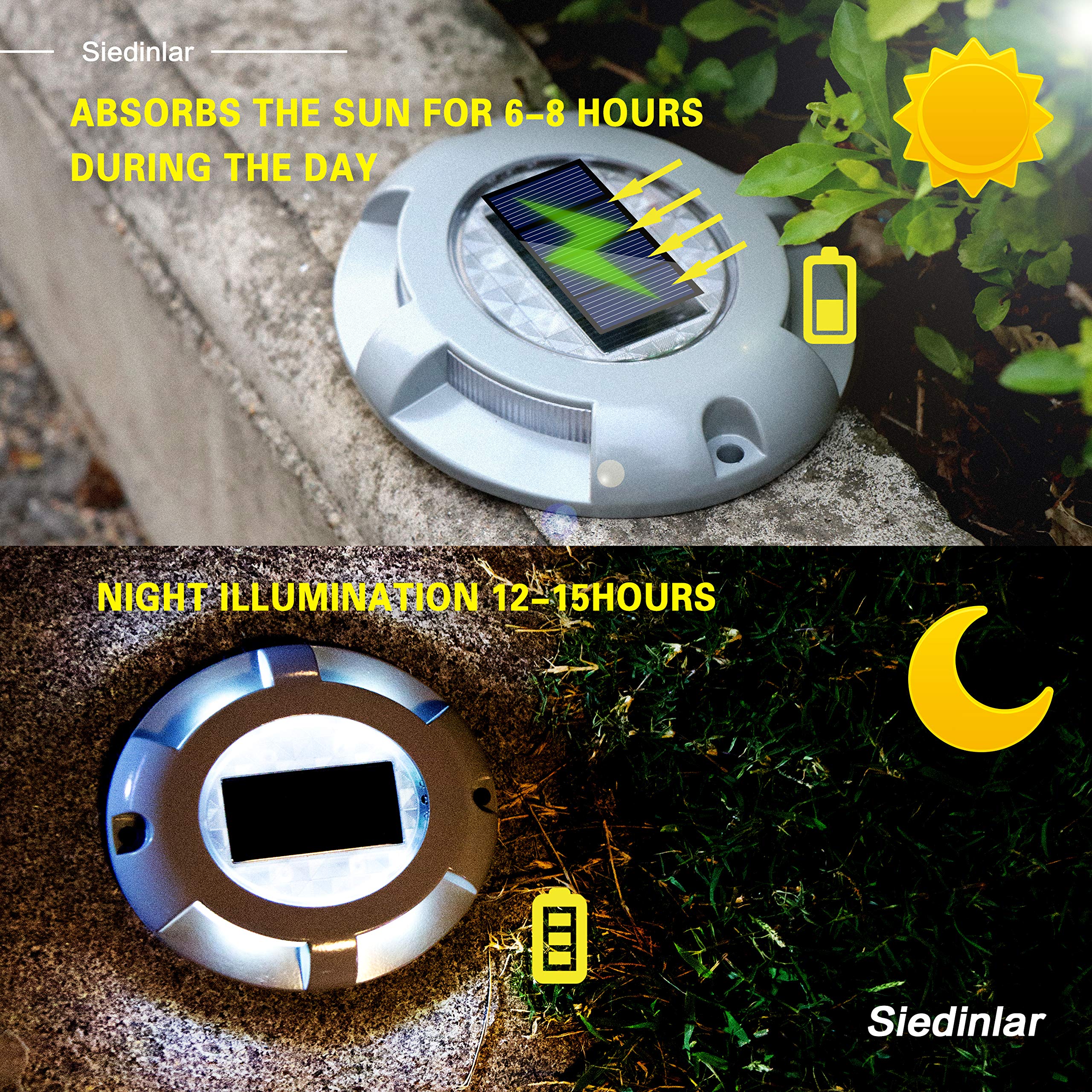 SIEDiNLAR Solar Deck Lights - 4 Pack White Aluminum LED Outdoor Waterproof Road Markers for Driveway, Sidewalk, Garden, Pathway