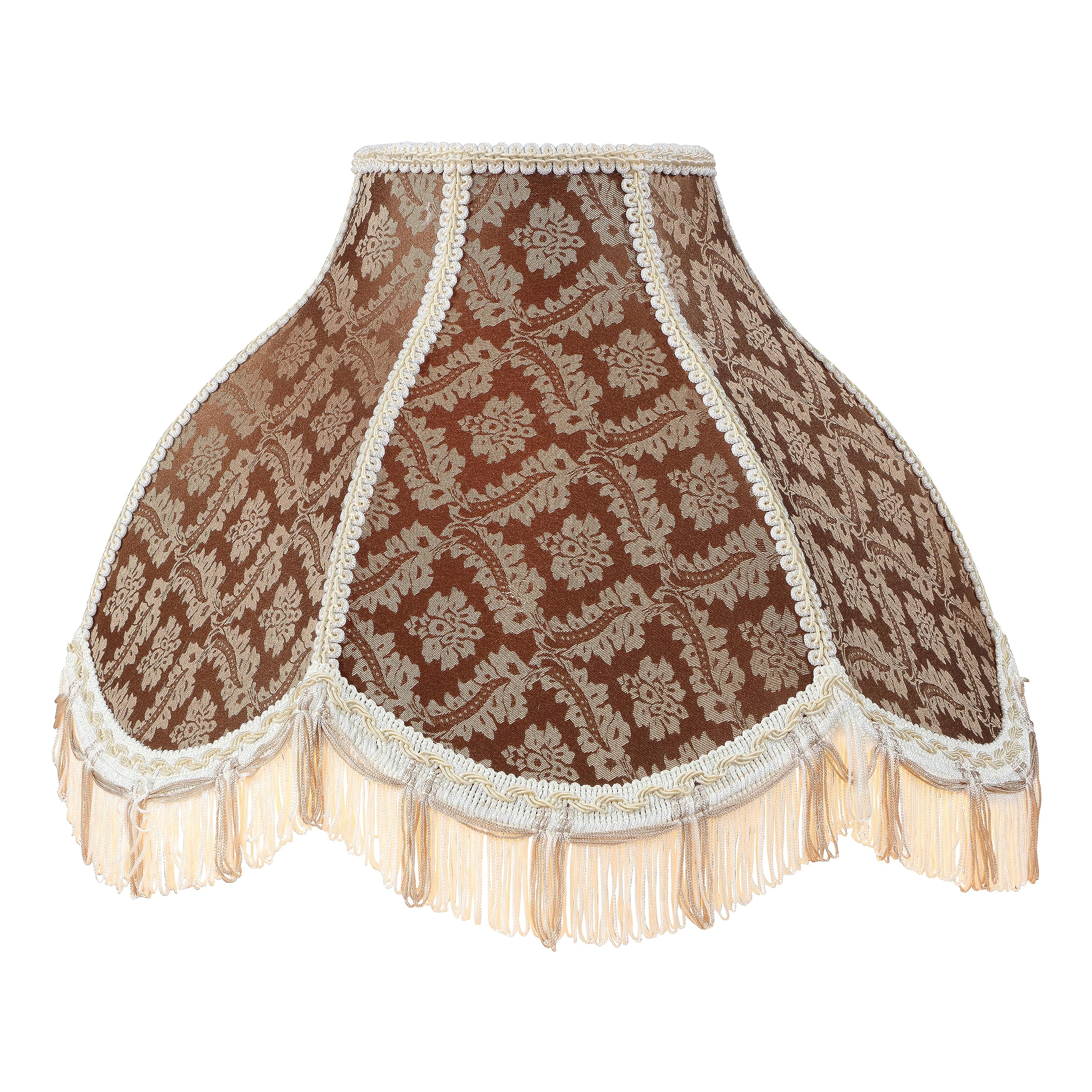 Aspen Creative 30309 Scallop Bell Shape Spider Construction Lamp Shade In Brown With Beige Trim, (6&quot; X 17&quot; X 12&quot;)