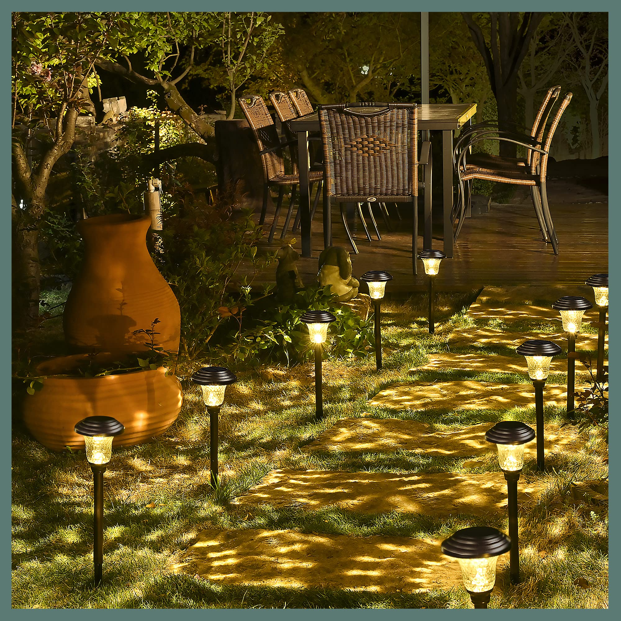 GIGALUMI 8 Pack Solar Pathway Lights, Waterproof LED Garden Lights, Brown, Model 7006