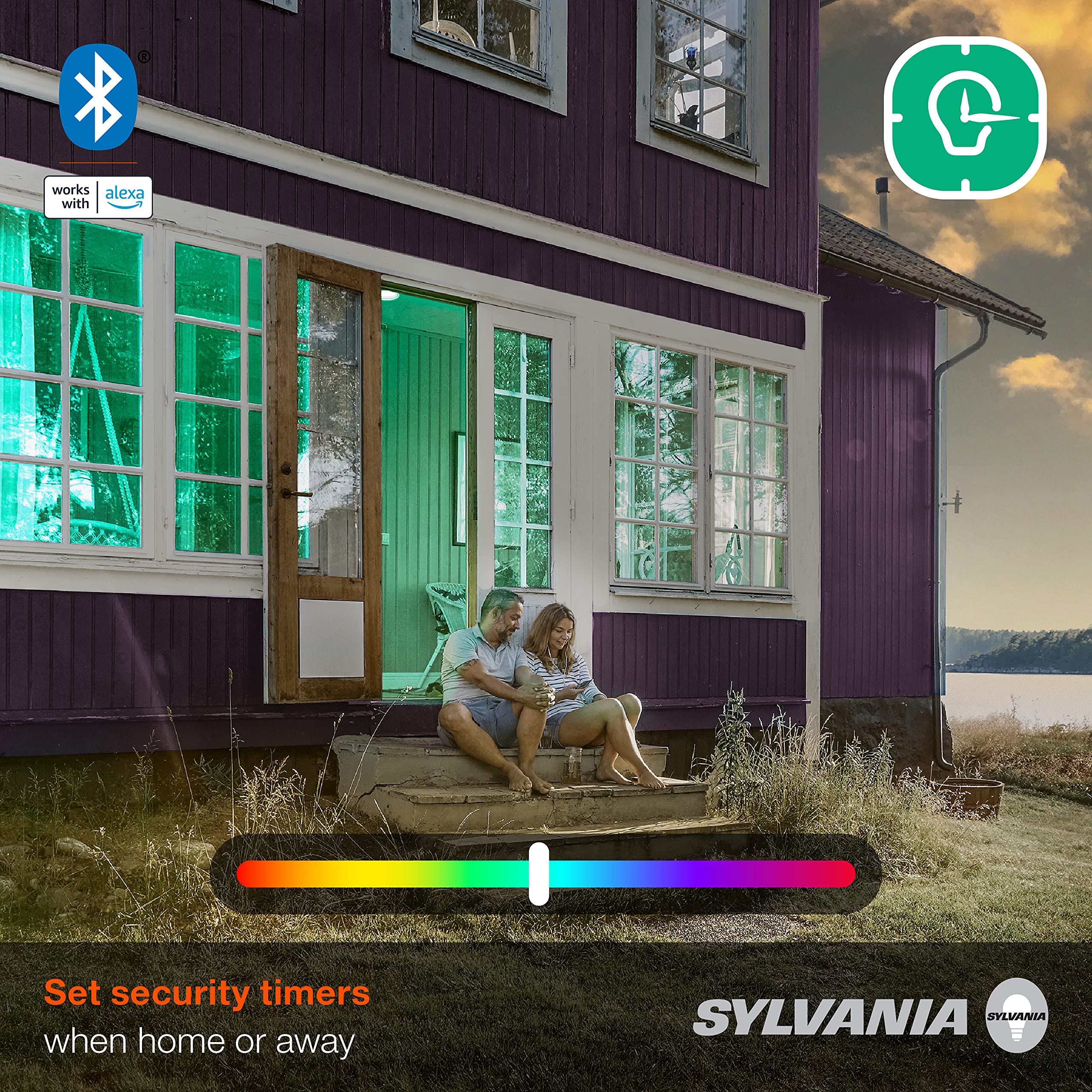 LEDVANCE SYLVANIA Bluetooth Mesh LED Smart Bulb, RGBW Full Color, Adjustable White, BR30 65W Replacement, E26, 2 Count