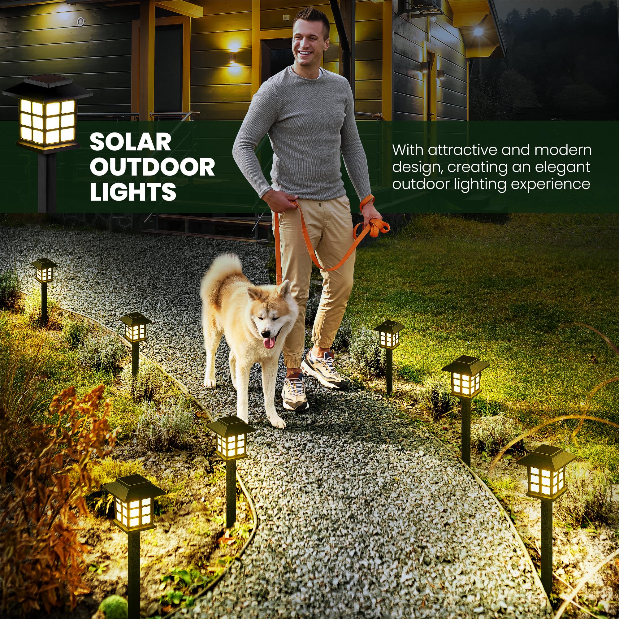 Gigalumi Solar Outdoor Lights - 8 Pack Led Waterproof Garden Path Lights, Black, 10 Hours Of Lighting, Model 8-Fxd