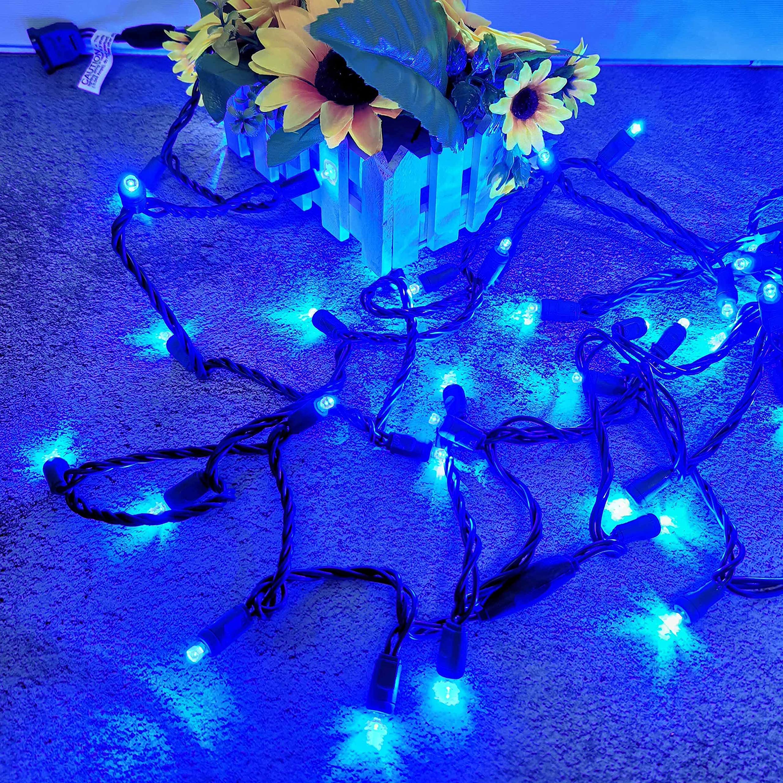 Yirunfa Christmas String Lights, 50 Blue LED, 17ft Green Wire, Indoor/Outdoor Use, Model DL5-50-02-B