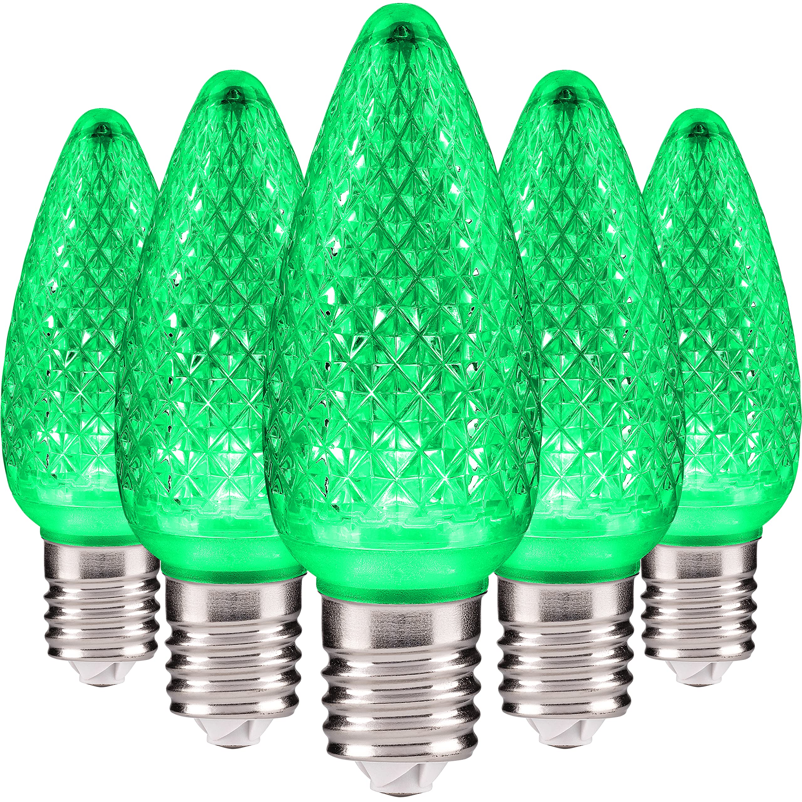 Hlo Lighting Set Of 25 Green C9 Christmas Lights | Faceted C9 Led Christmas Light Bulbs For Indoor & Outdoor Use | Durable C9 Le