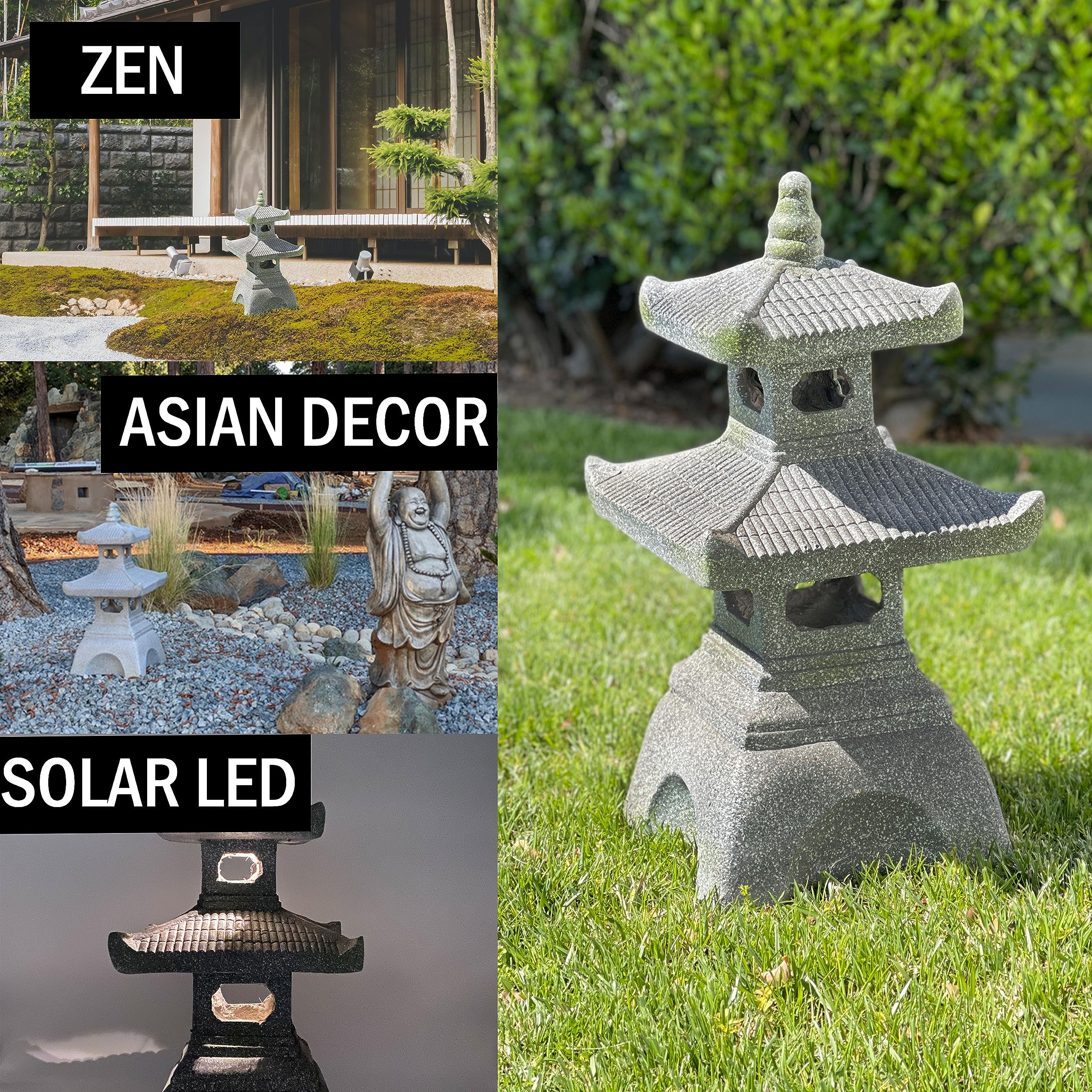 Galt International 2 Tier Pagoda Garden Statue Led Solar Powered Light 26'' Tall Outdoor Zen Garden Lantern Landscape Lawn Asian