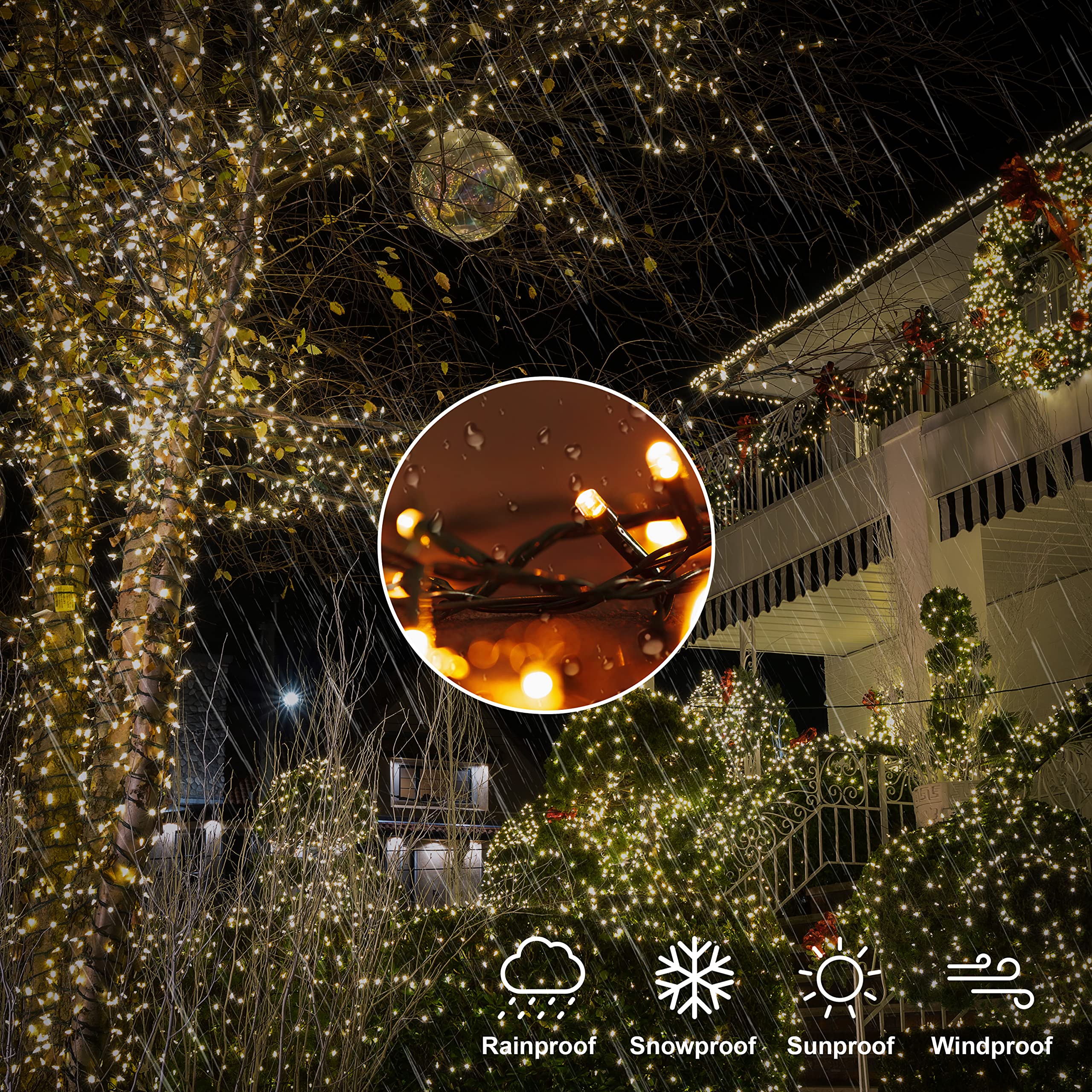 LIGHTSHARE 1000LED String Lights, Warm White, 328FT, 8 Modes, Green Wire, Model LZZK-IR21-13-01
