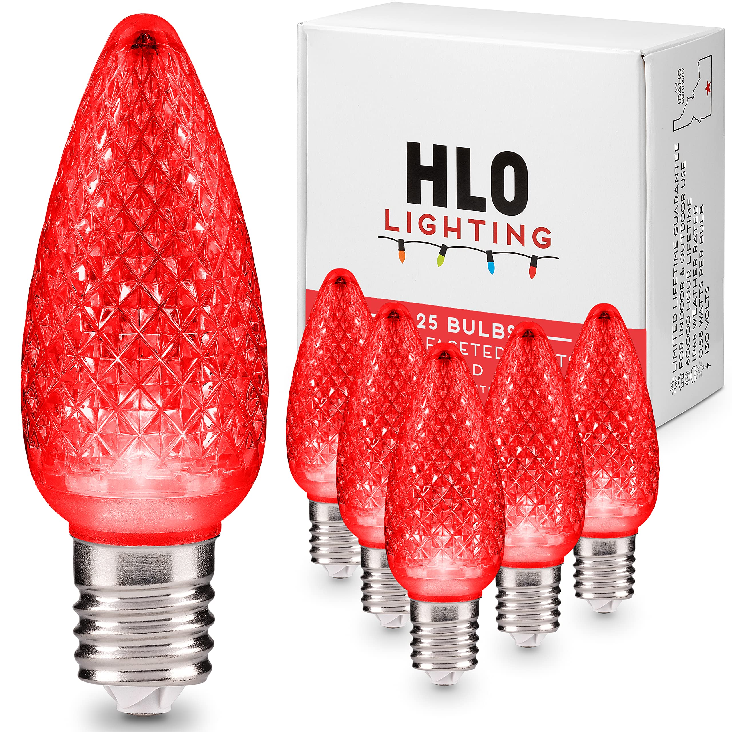 Hlo Lighting C9 Christmas Lights Set Of 25 Red Led Bulbs For Indoor & Outdoor Use, Durable Acrylic, Model 680912047739
