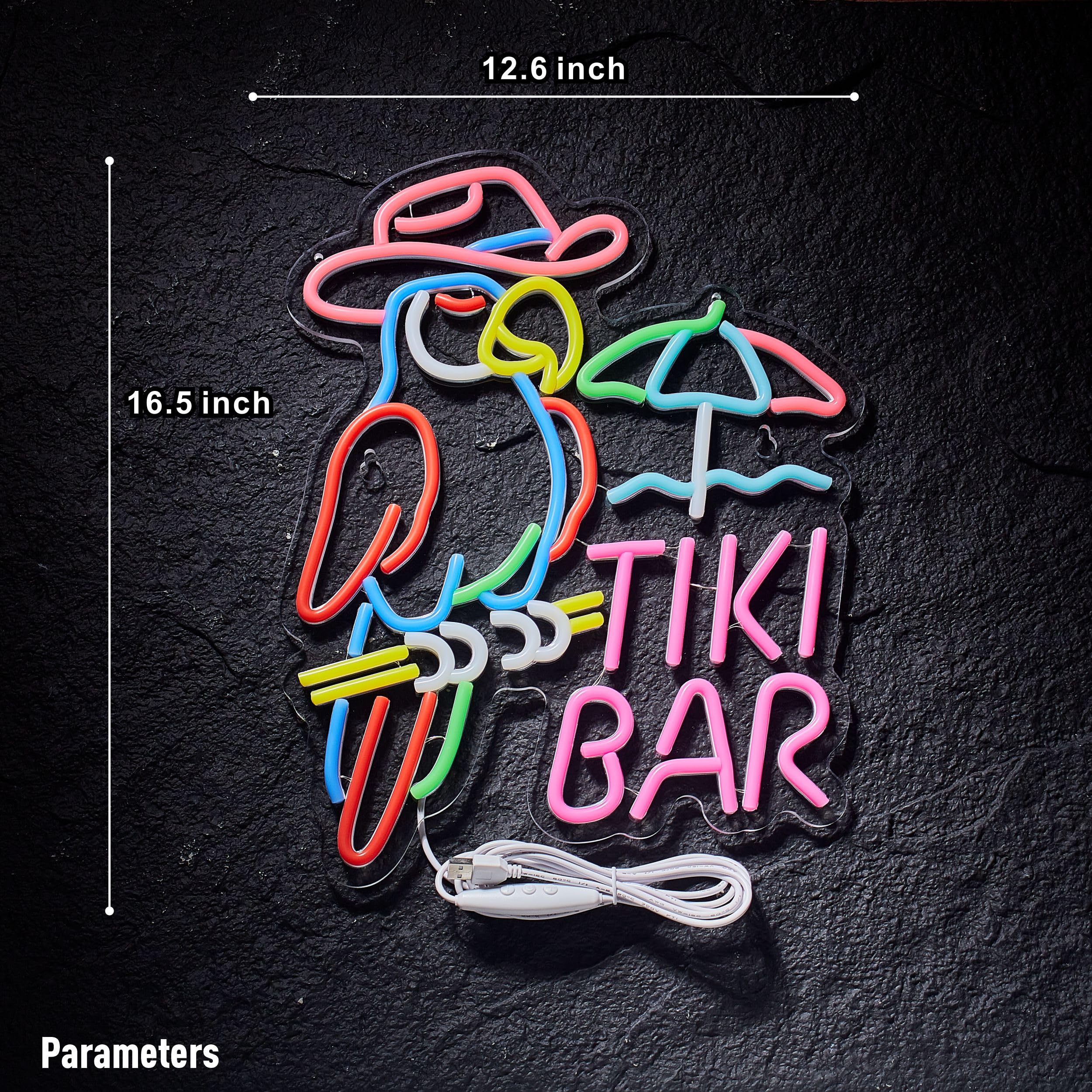 NEONLAND Tiki Bar Parrot Neon Sign LED Light - Acrylic Wall Decor, Dimmer, Rose/Pink/Blue for Pub, Party, Man Cave