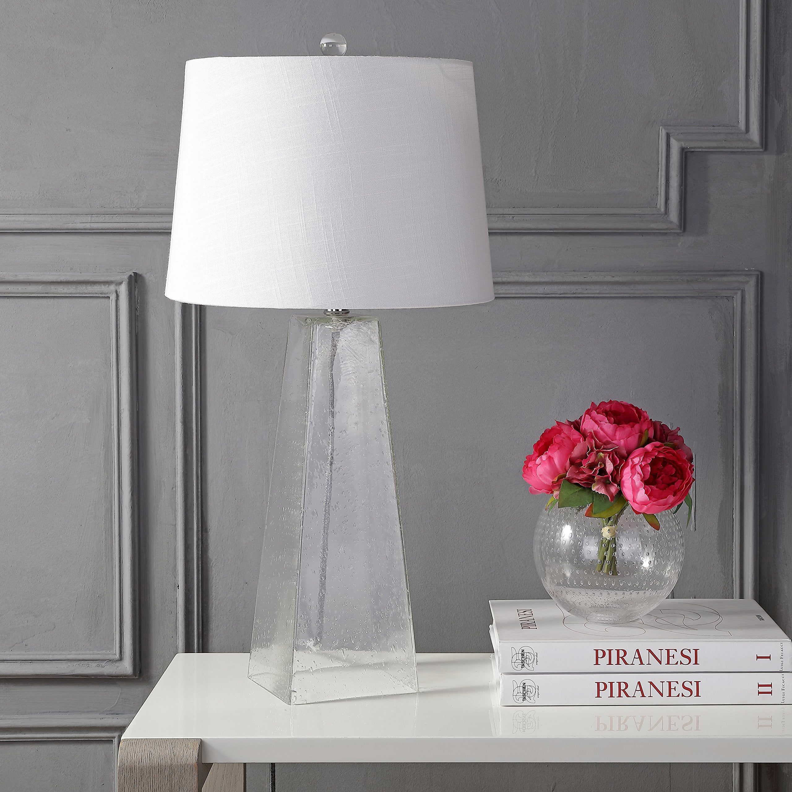 JONATHAN Y Glass LED Table Lamp, Modern 28.5in Nightstand Lamp, Clear, Model JYL2006A