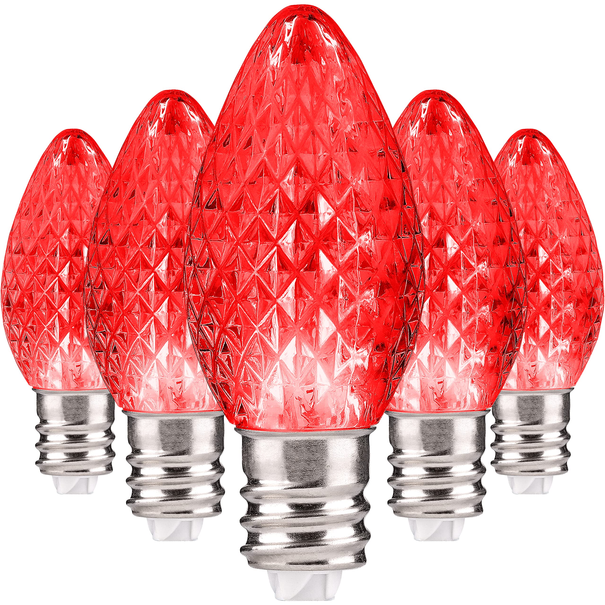 Holiday Lighting Outlet Faceted C7 Christmas Lights | Red Led Light Bulbs Holiday Decoration | Warm Christmas Decor For Indoor & Outdoor Use | 2 Smd Leds In Each Light Bulb | Set Of 25