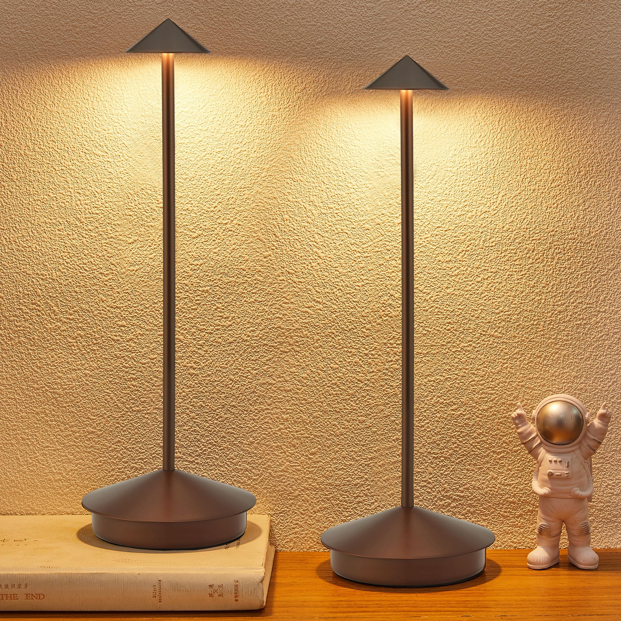 XMINKDZA Portable LED Table Lamp 2 Pack, Rechargeable 6000mAh, Dimmable, IP54 Waterproof, Brown, Model XDJDSJBBM