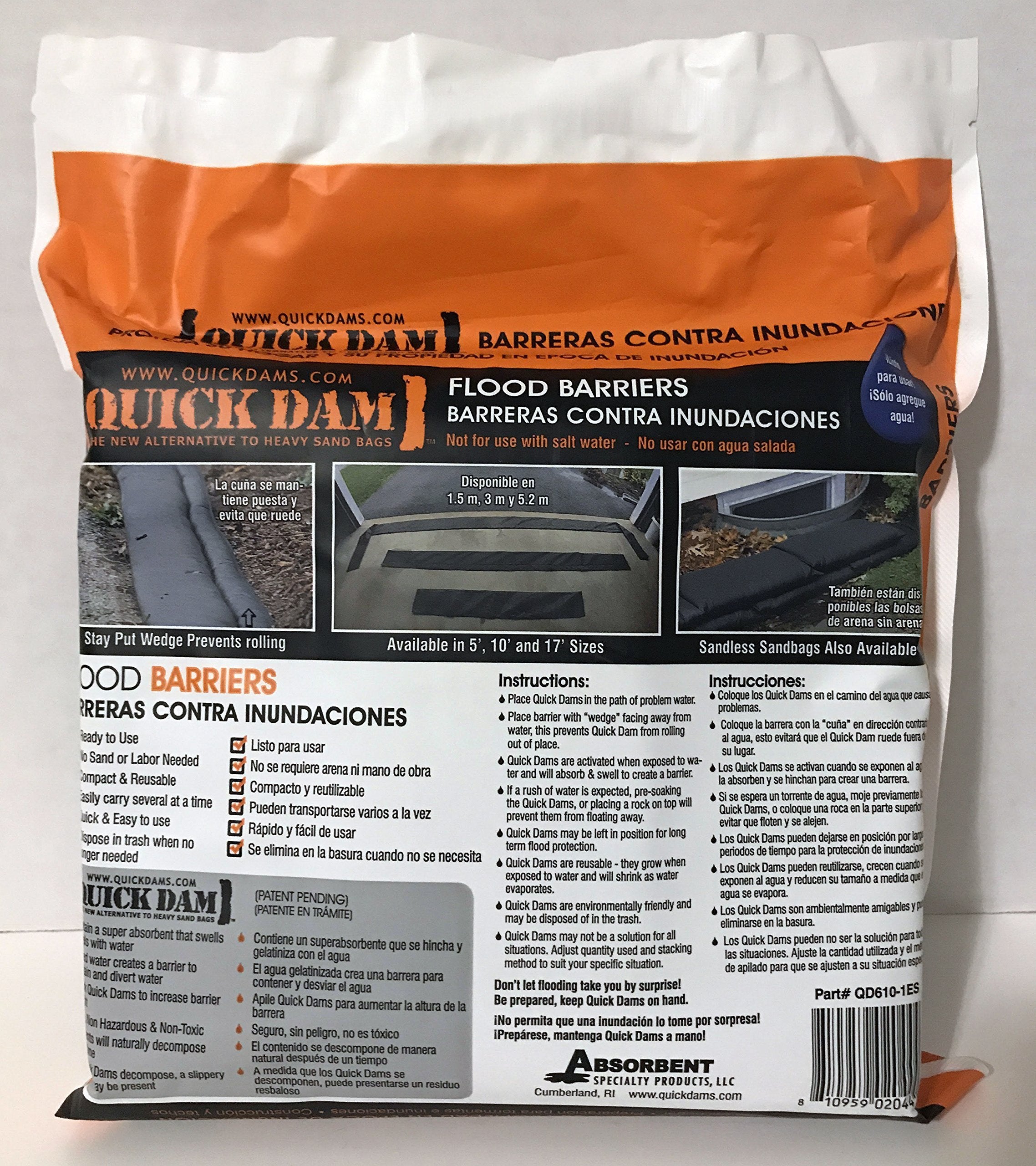 Quick Dam Flood Barrier, 10ft, Black, Polypropylene & Polymer, Model QD610-1ES