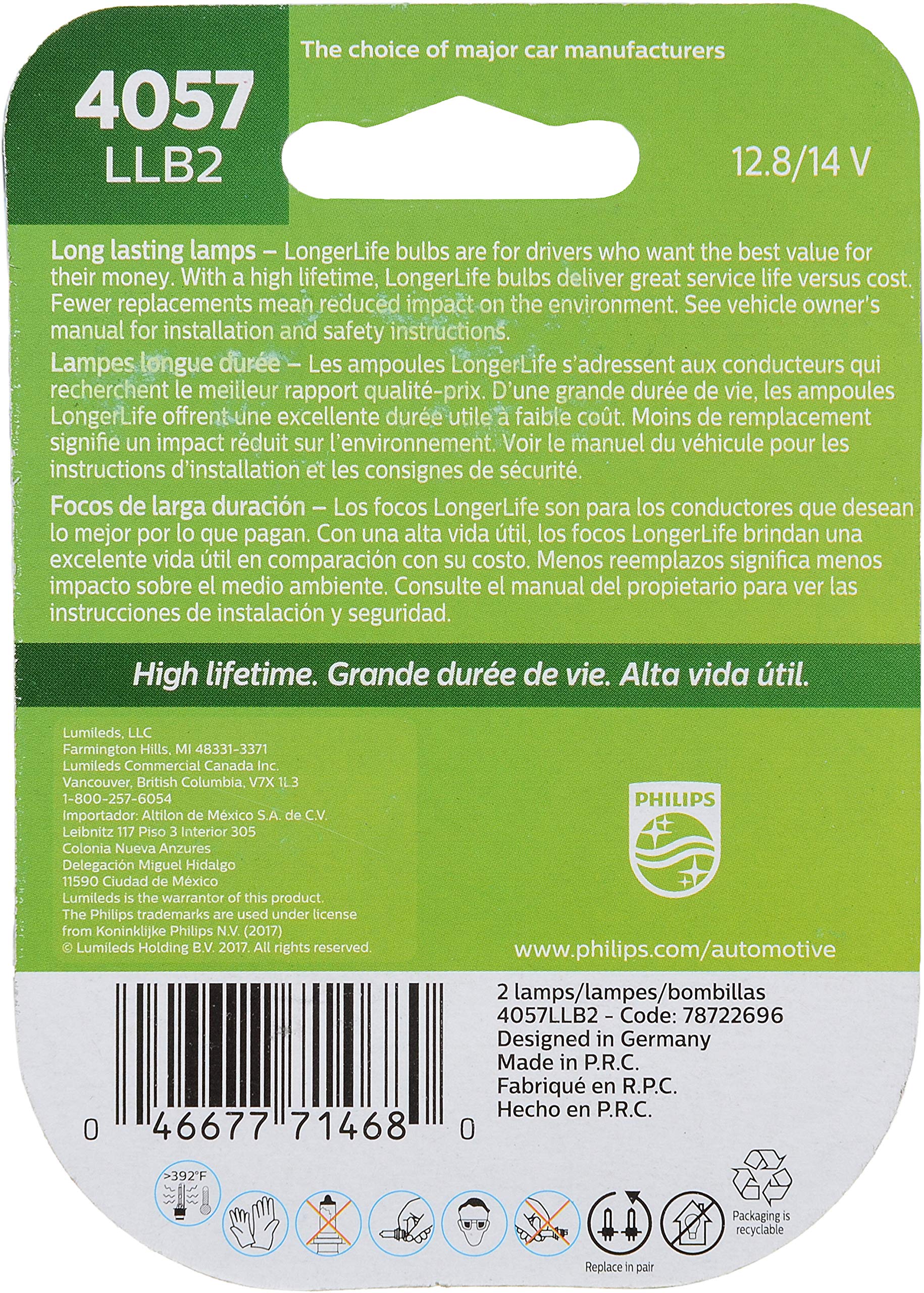 Philips 4057 LongerLife Miniature Bulb, 2 Pack