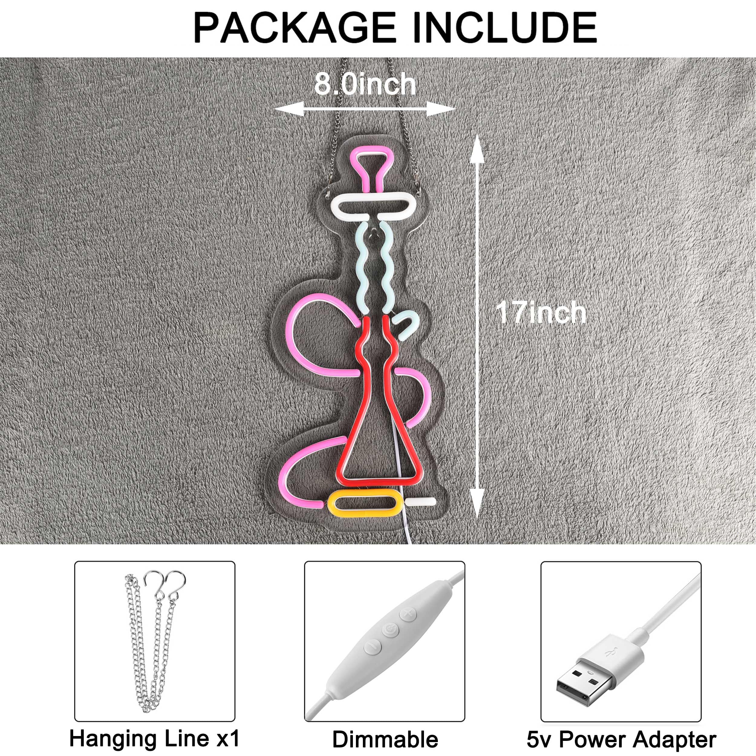 Roouneon Hookah Neon Sign For Wall Décor With Dimmable Switch Led Neon Signs Light