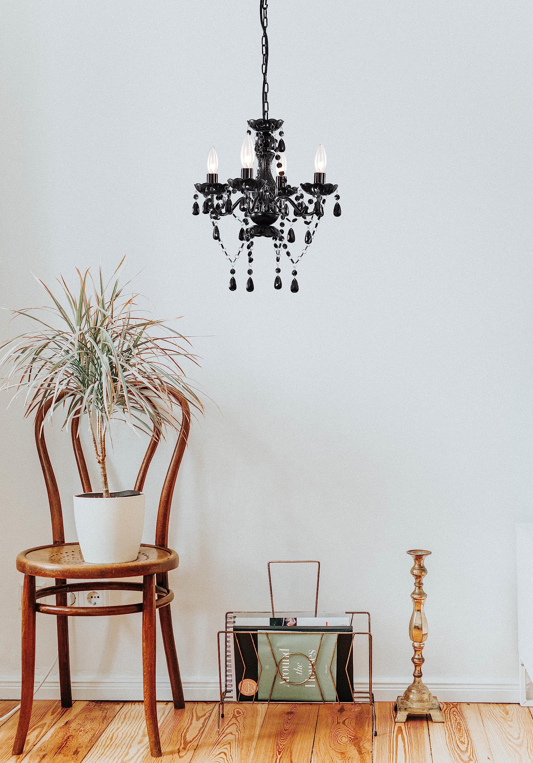 Lalula Black Mini Crystal Chandelier 4-Light Modern Pendant Light Fixture