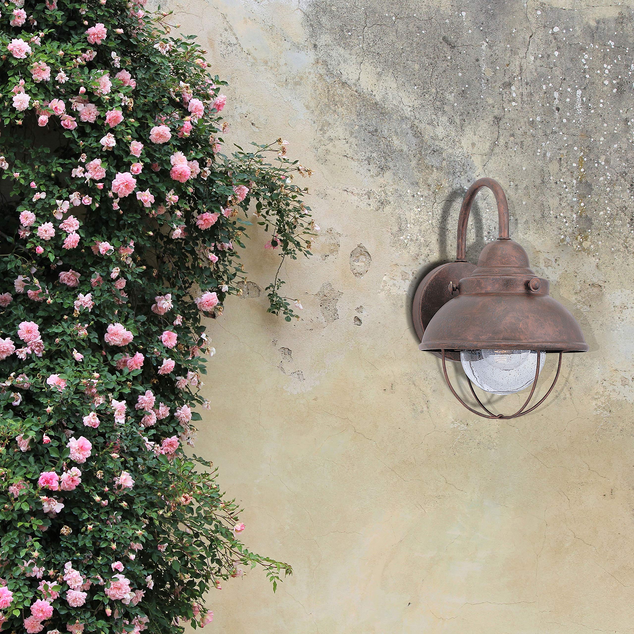 Sea Gull Lighting Outdoor Wall Lantern, One-Light, Clear Seeded Glass, Weathered Copper Finish, Model 8870-44