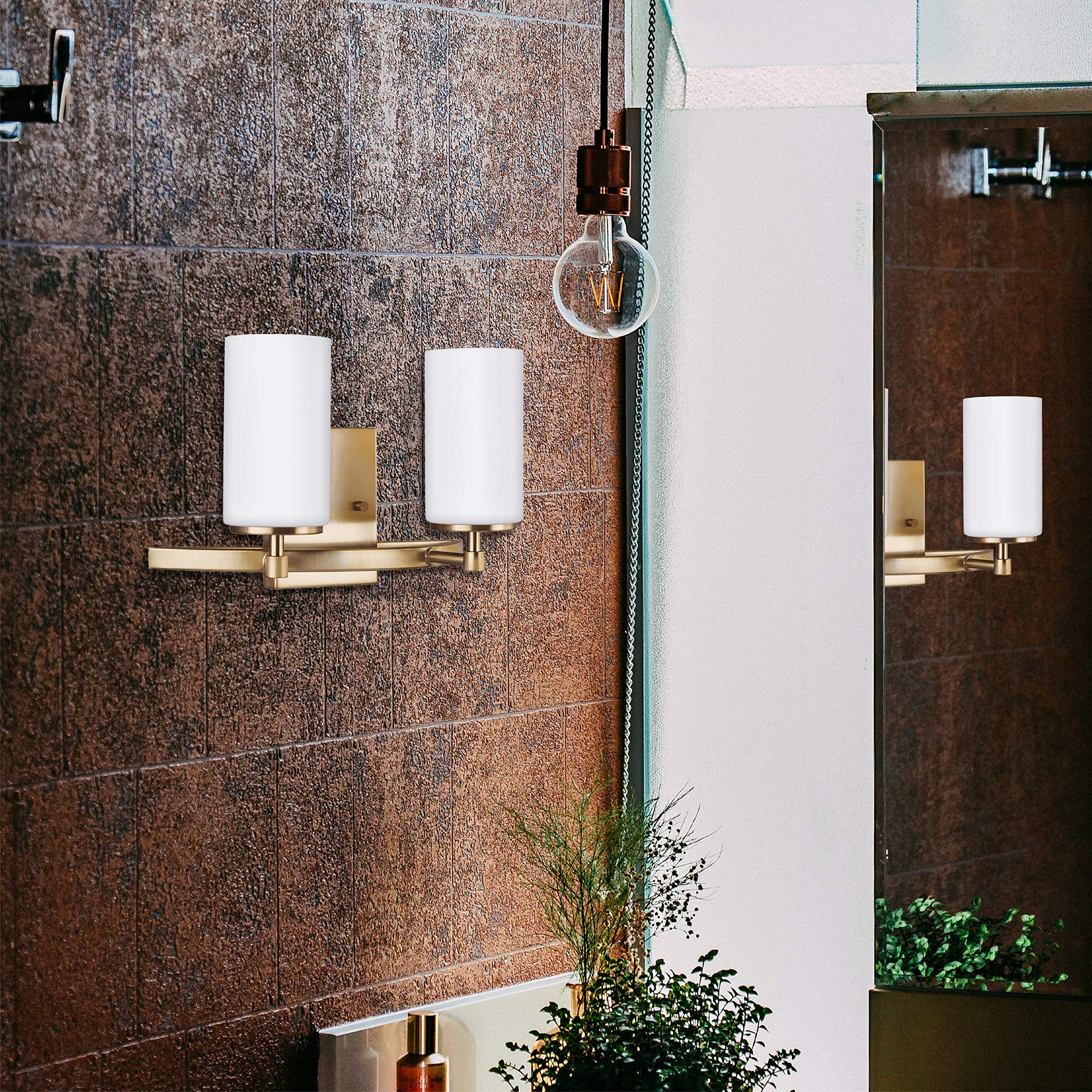 Sea Gull Lighting Alturas Two-Light Wall/Bath Vanity Fixture, Satin Brass, Model 4424602-848, Alloy Steel Construction