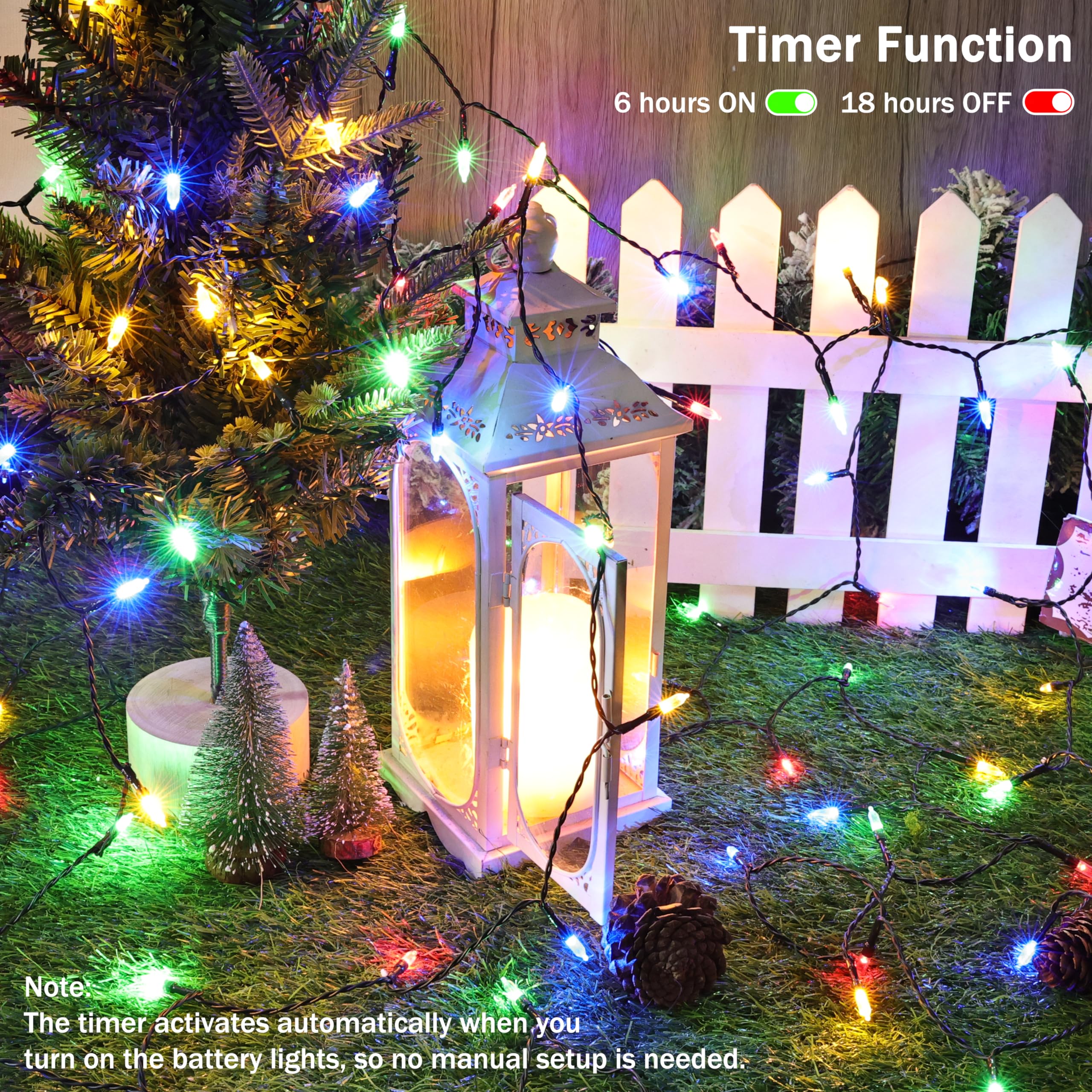 Lomotech Christmas Lights - 66ft 200LED Mini String Lights, 8 Modes, Waterproof, Green Wire, Multicolor, 4 Pack