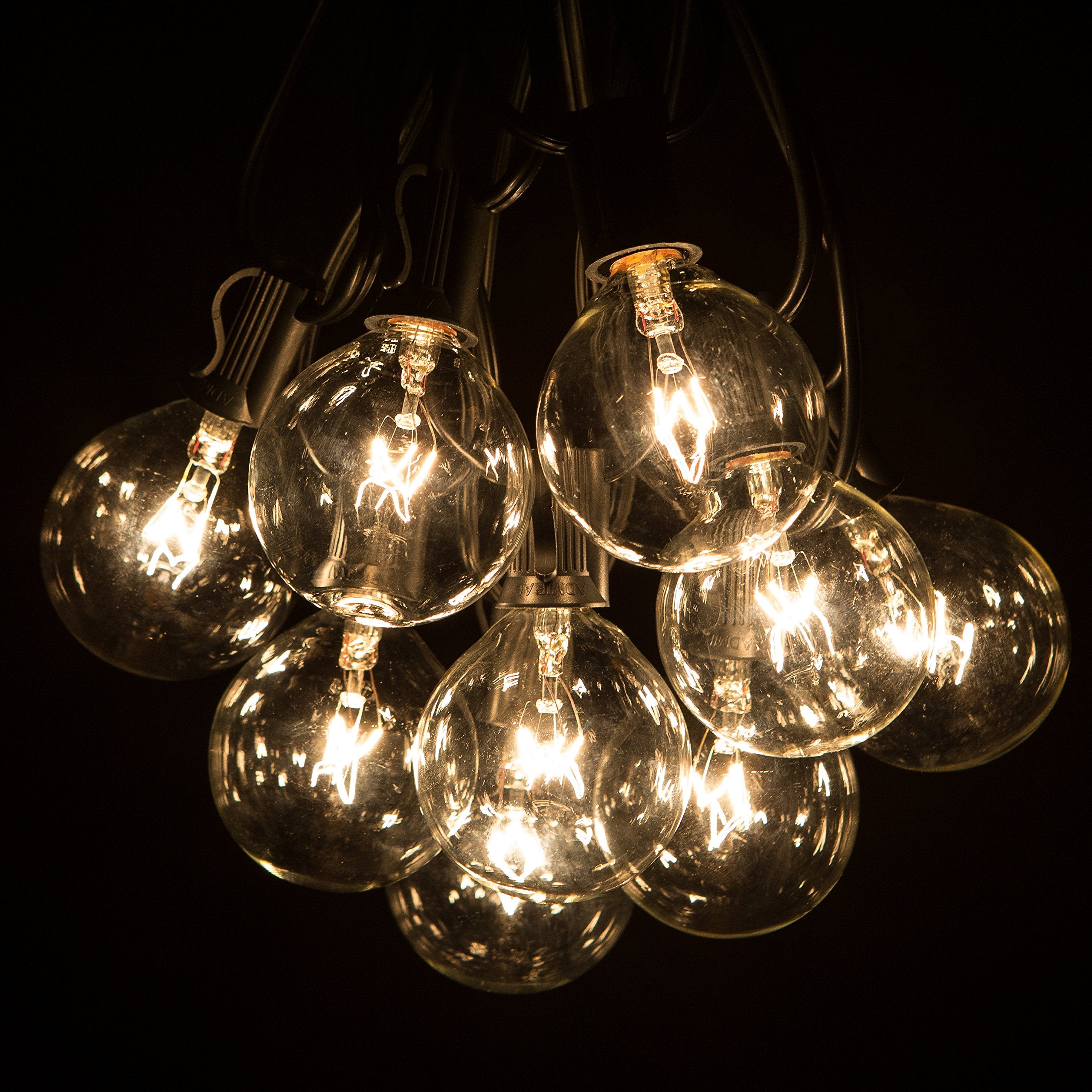 Hometown Evolution 50ft G50 Globe Patio String Lights, 2in Clear Bulbs, Black Wire, Model HTE192, Includes 2 Free Spares