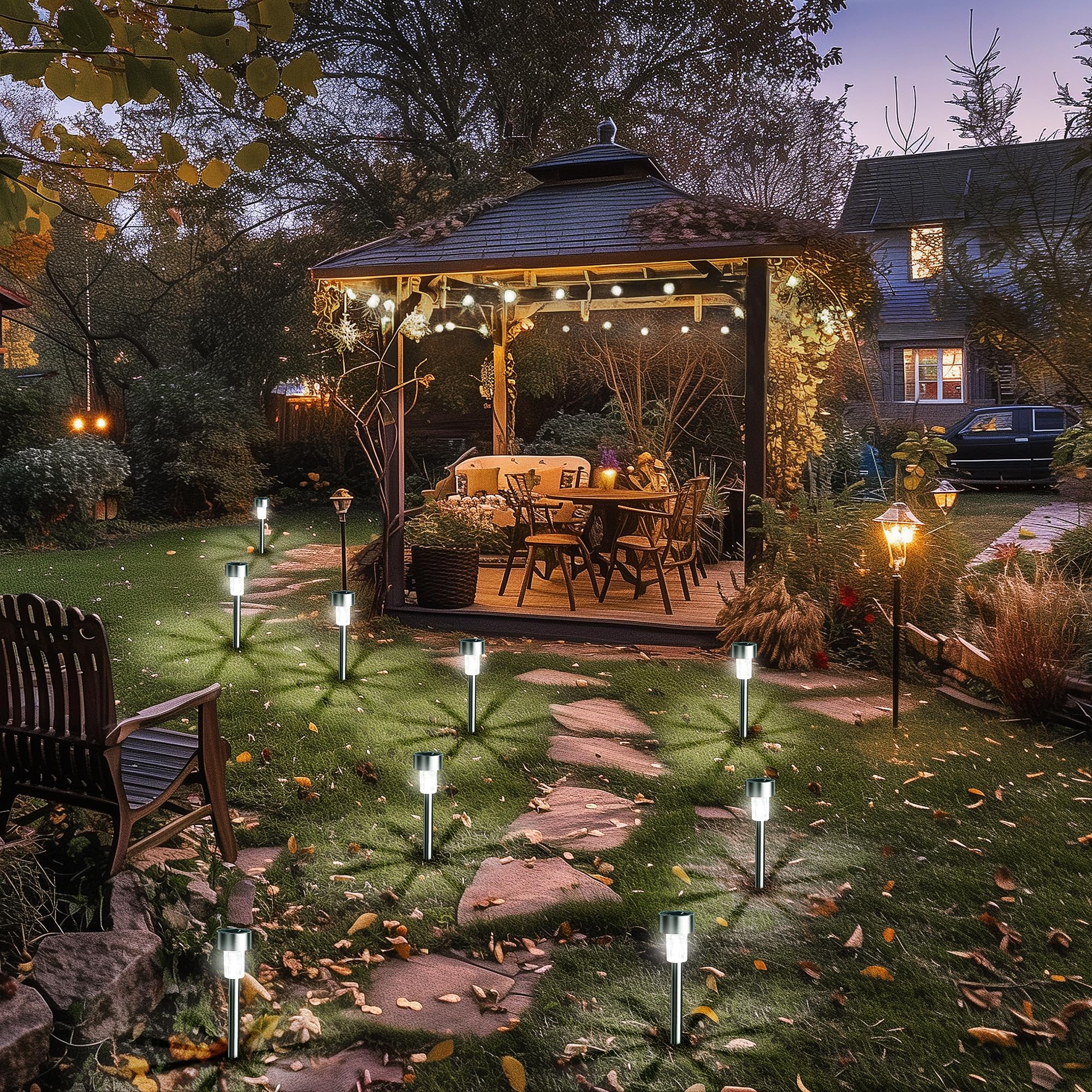 Gigalumi Solar Pathway Lights 20 Pack, Stainless Steel Ip44 Waterproof Auto On/Off Outdoor Led Solar Landscape Lights For Garden