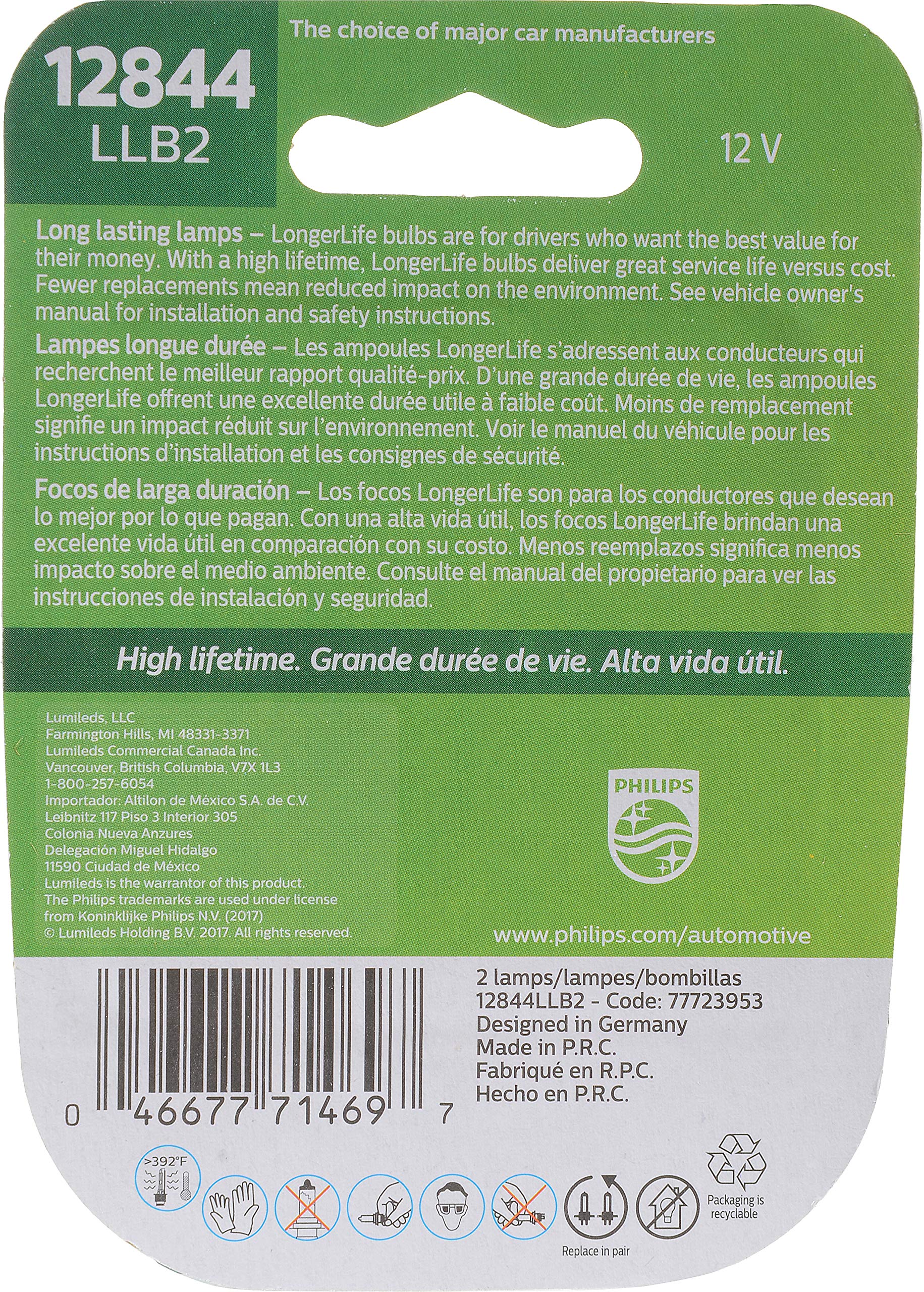 Philips 12844Llb2 Longerlife Miniature Bulb, 2 Count (Pack Of 1)