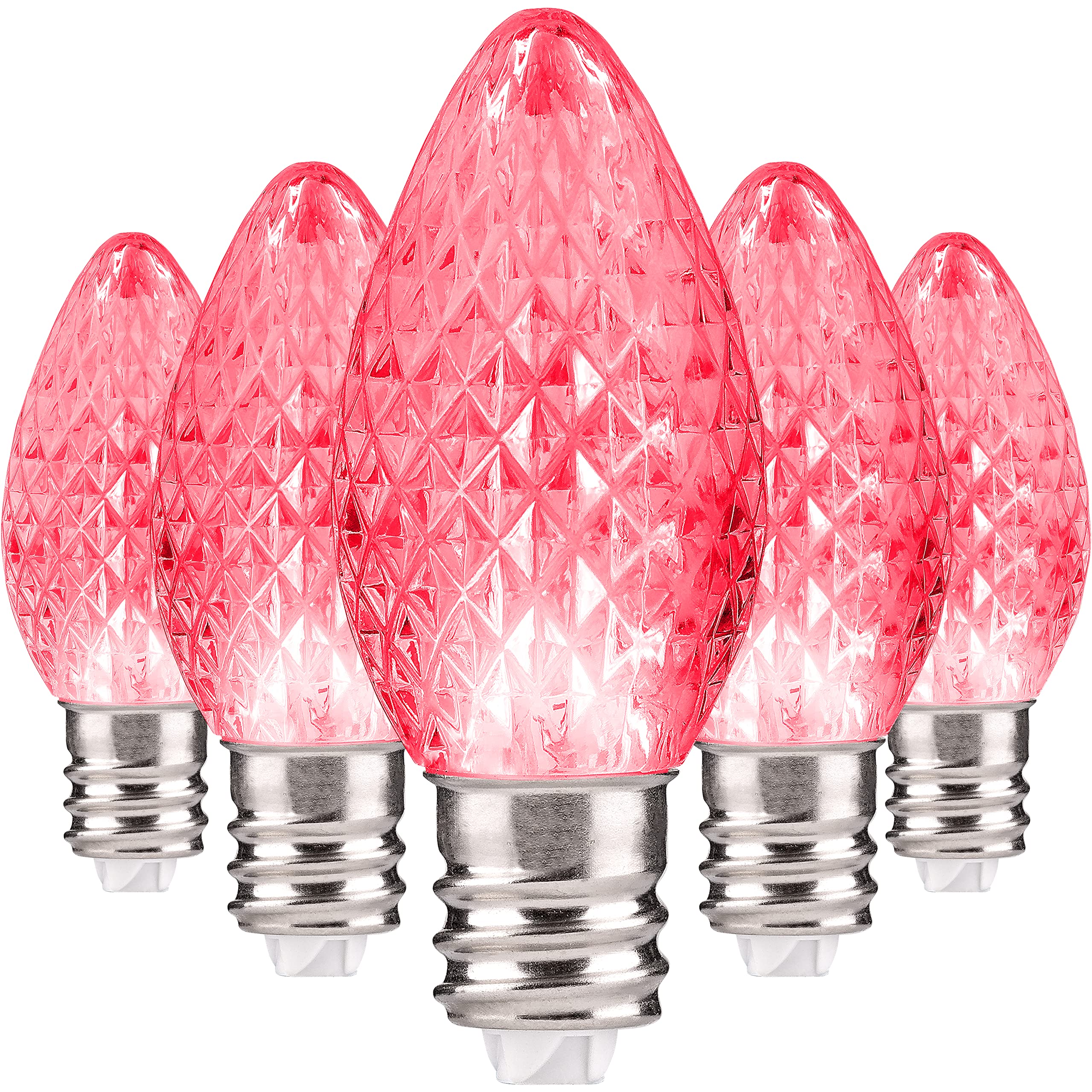 Holiday Lighting Outlet Faceted C7 Christmas Lights | Pink Led Light Bulbs Holiday Decoration | Warm Christmas Decor For Indoor & Outdoor Use | 2 Smd Leds In Each Light Bulb | Set Of 500