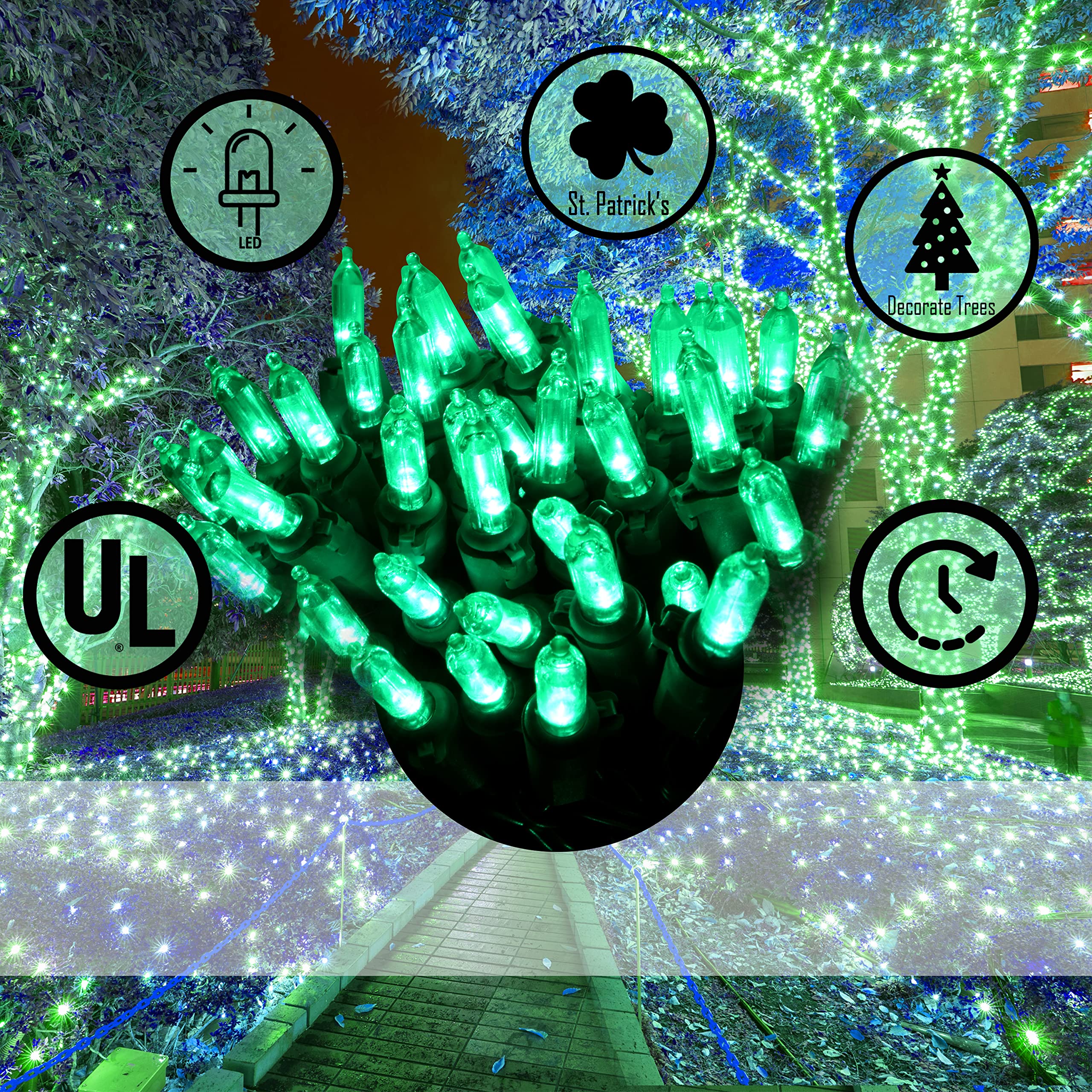 Holiday Essence 100 LED Green String Lights, 26.9 Ft Green Wire, Indoor/Outdoor Use, Model X/10247